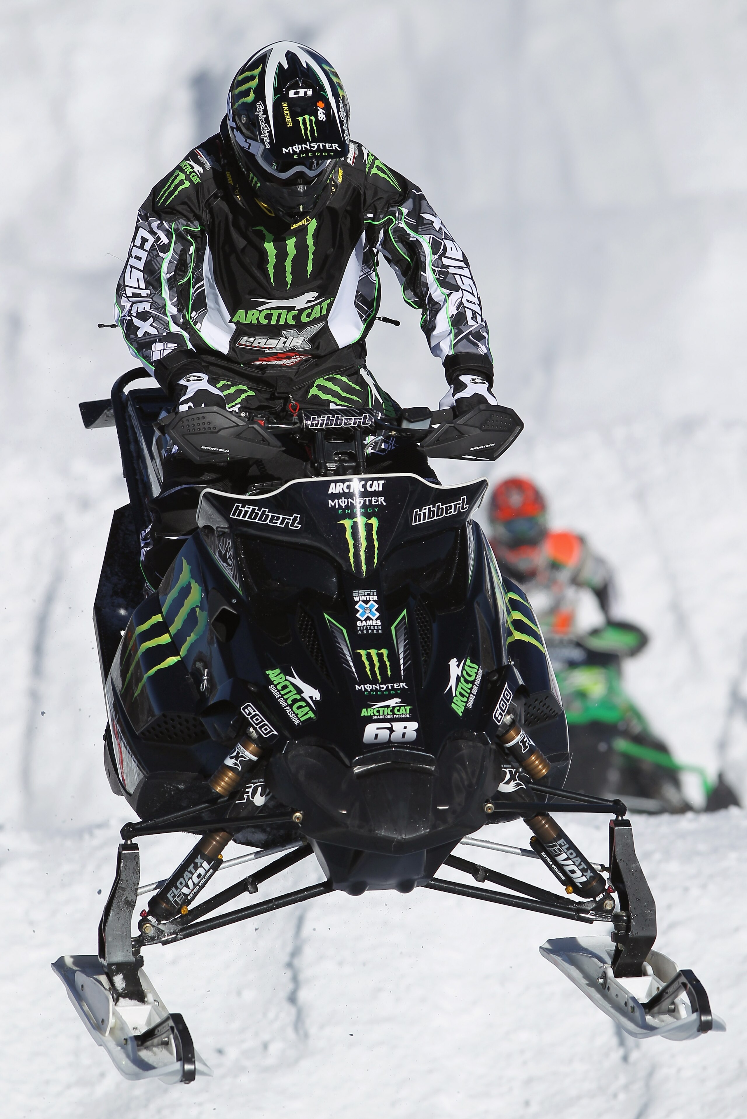 ASPEN, CO - JANUARY 29: Tucker Hibbert of Pelican Rapids, Minnesots practices for the Snowmobile SnoCross during Winter X Games 15 at Buttermilk Mountain on January 29, 2011 in Aspen, Colorado. Hibbert will compete for his sixth gold medal in the event o ASPEN, CO - JANUARY 29: Tucker Hibbert of Pelican Rapids, Minnesots practices for the Snowmobile SnoCross during Winter X Games 15 at Buttermilk Mountain on January 29, 2011 in Aspen, Colorado. Hibbert will compete for his sixth gold medal in the event o