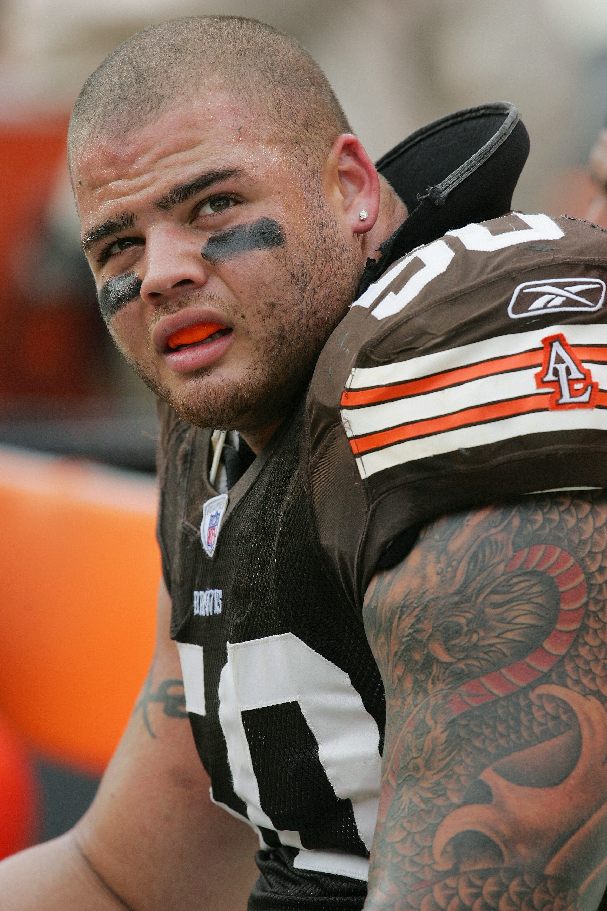 CLEVELAND - OCTOBER 24:  Center Jeff Faine #50 of the Cleveland Browns watches from the sideline during the game with the Philadelphia Eagles on October 24, 2004 at Cleveland Browns Stadium in Cleveland, Ohio. The Eagles defeated the Browns 34-31 in overt