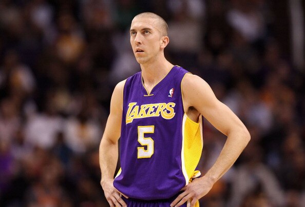 PHOENIX, AZ - JANUARY 05:  Steve Blake #5 of the Los Angeles Lakers during the NBA game against the Phoenix Suns at US Airways Center on December 23, 2011 in Phoenix, Arizona. The Lakers defeated the Suns 99-95.  NOTE TO USER: User expressly acknowledges 