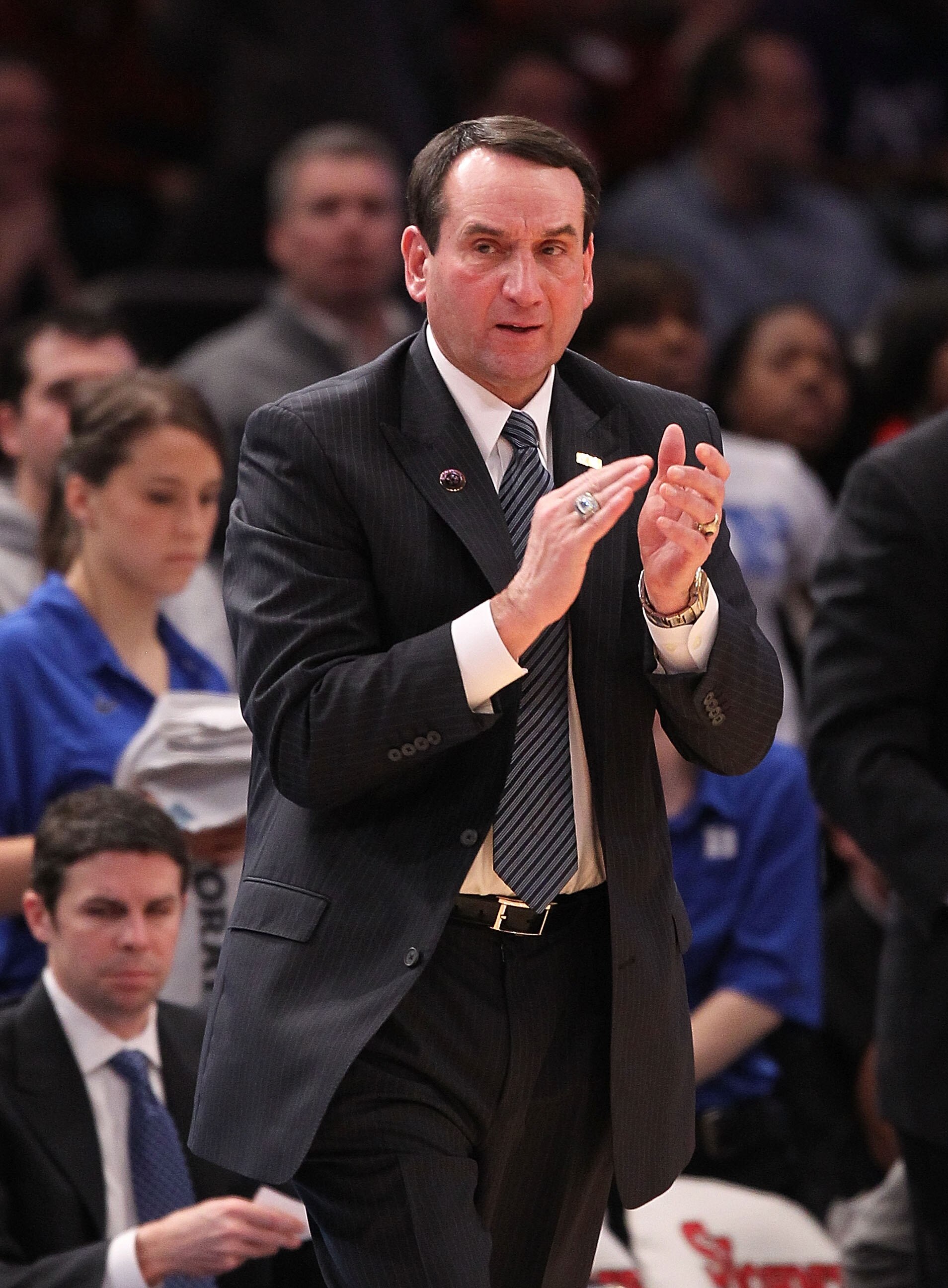 NEW YORK, NY - JANUARY 30:  Head coach of the Duke Blue Devils Mike Krzyzewski watches on against the St. John's Red Storm at Madison Square Garden on January 30, 2011 in New York City.  (Photo by Nick Laham/Getty Images)