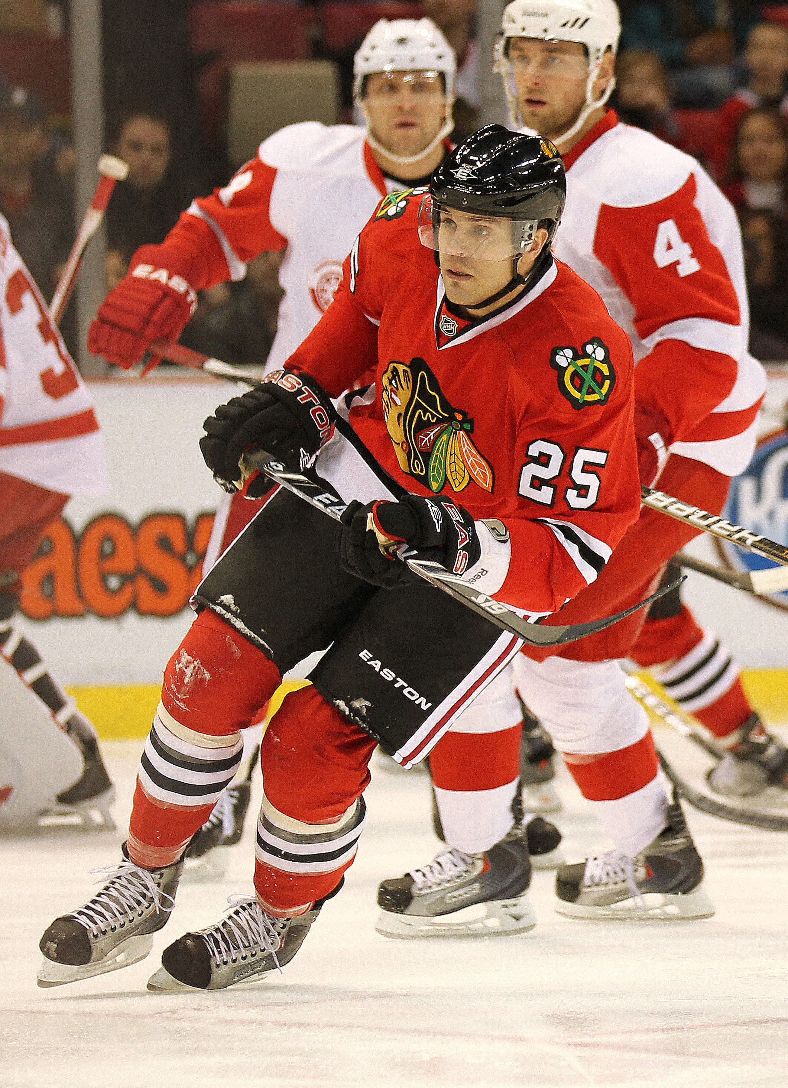 DETROIT, MI - JANUARY 22:  Viktor Stalberg #25 of the Chicago Black Hawks skates in a game against the Detroit Red Wings on January 22, 2011 at the Joe Louis Arena in Detroit, Michigan. The Hawks defeated the Wings 4-1. (Photo by Claus Andersen/Getty Imag
