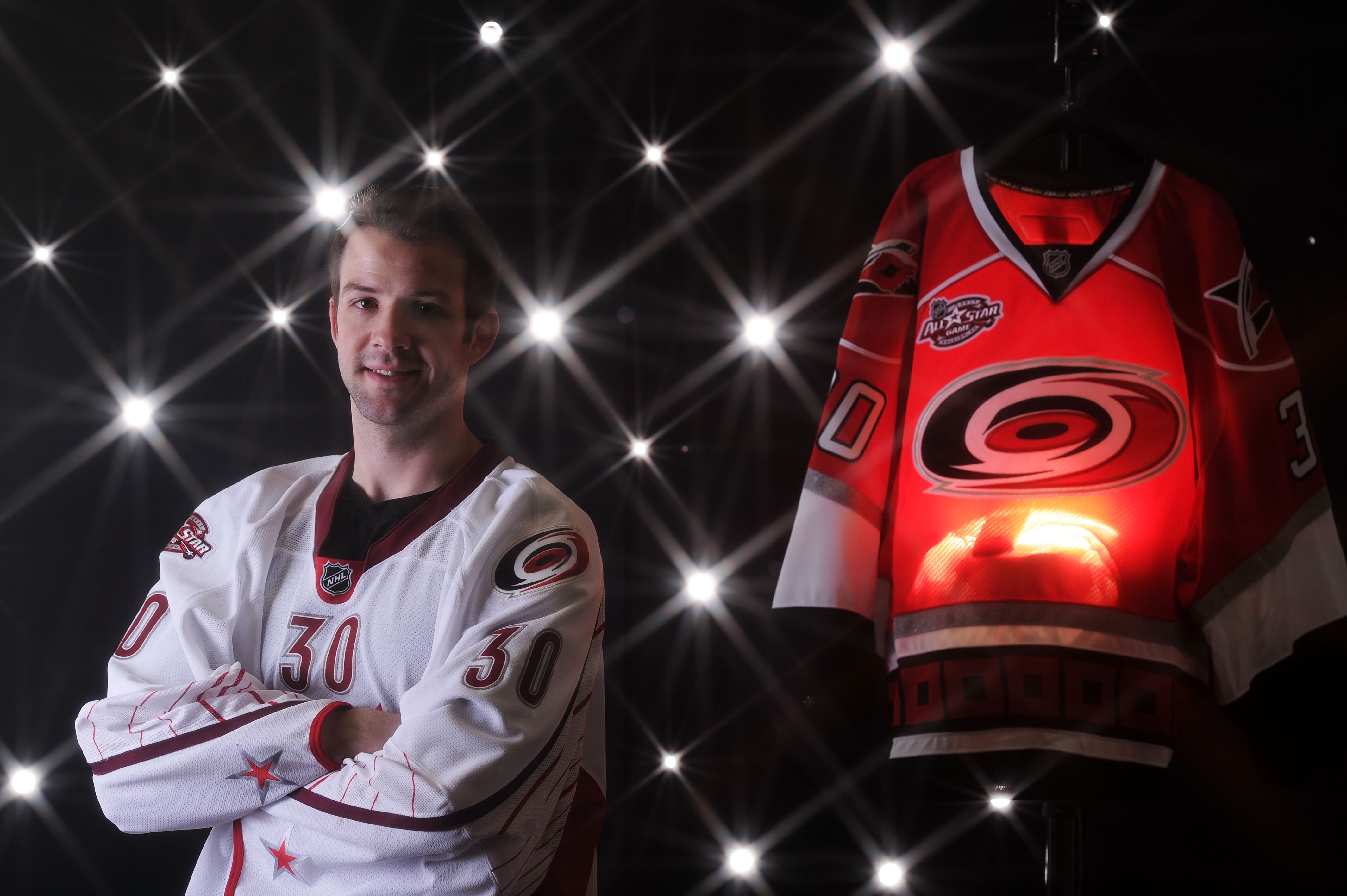 RALEIGH, NC - JANUARY 30:  (EDITORS NOTE: A special effects camera filter was used for this image.) Cam Ward #30 of the Carolina Hurricanes for Team Staal poses for a portrait before the 58th NHL All-Star Game at RBC Center on January 30, 2011 in Raleigh,