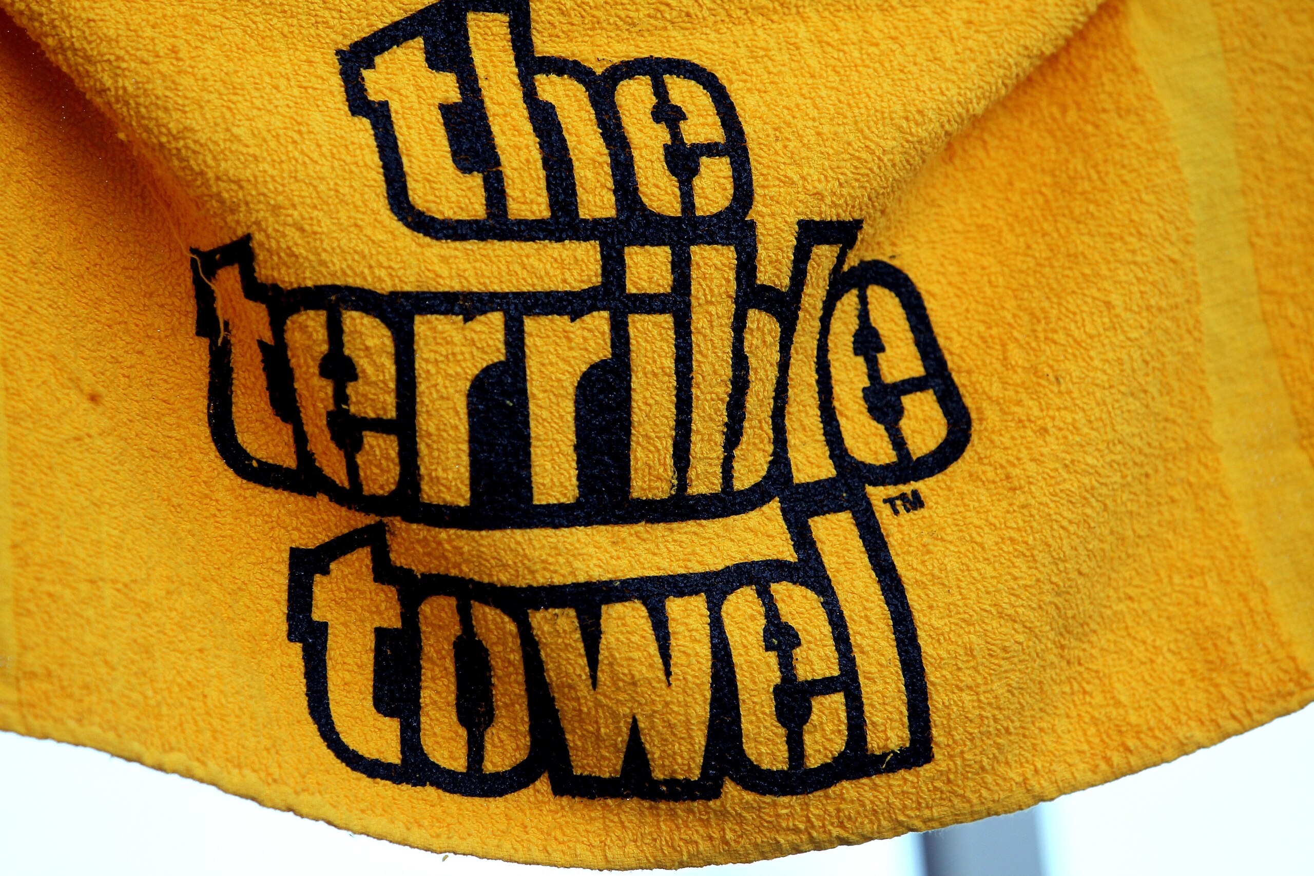 PITTSBURGH, PA - JANUARY 23: A detail of a terrible towel is seen prior to the 2011 AFC Championship game between the New York Jets and the Pittsburgh Steelers at Heinz Field on January 23, 2011 in Pittsburgh, Pennsylvania. (Photo by Ronald Martinez/Get PITTSBURGH, PA - JANUARY 23: A detail of a terrible towel is seen prior to the 2011 AFC Championship game between the New York Jets and the Pittsburgh Steelers at Heinz Field on January 23, 2011 in Pittsburgh, Pennsylvania. (Photo by Ronald Martinez/Get