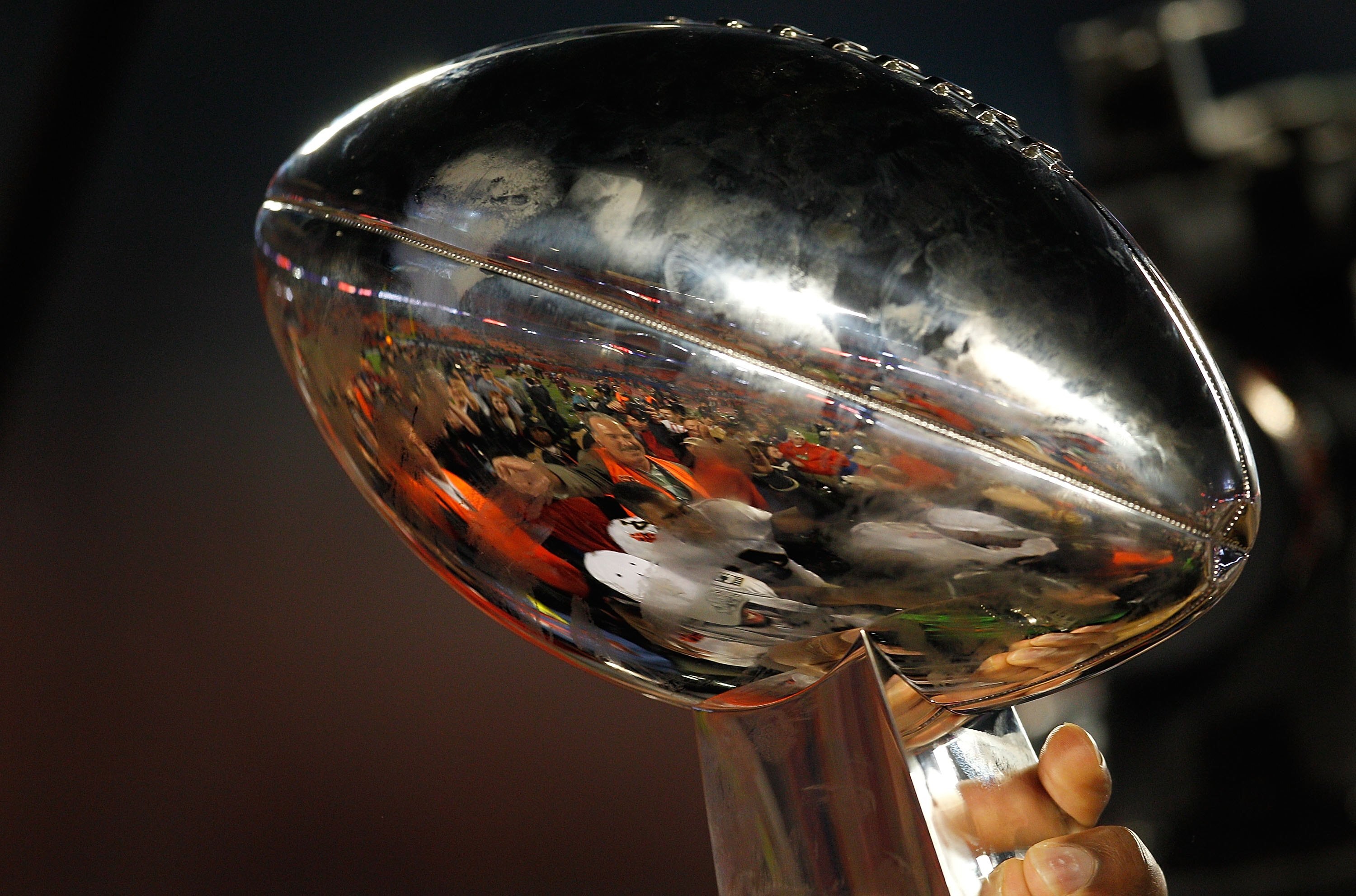 MIAMI GARDENS, FL - FEBRUARY 07: A detail of the Vince Lombardi Trophy as the New Orleans Saints celebrate after defeating the Indianapolis Colts during Super Bowl XLIV on February 7, 2010 at Sun Life Stadium in Miami Gardens, Florida. (Photo by Jonatha MIAMI GARDENS, FL - FEBRUARY 07: A detail of the Vince Lombardi Trophy as the New Orleans Saints celebrate after defeating the Indianapolis Colts during Super Bowl XLIV on February 7, 2010 at Sun Life Stadium in Miami Gardens, Florida. (Photo by Jonatha