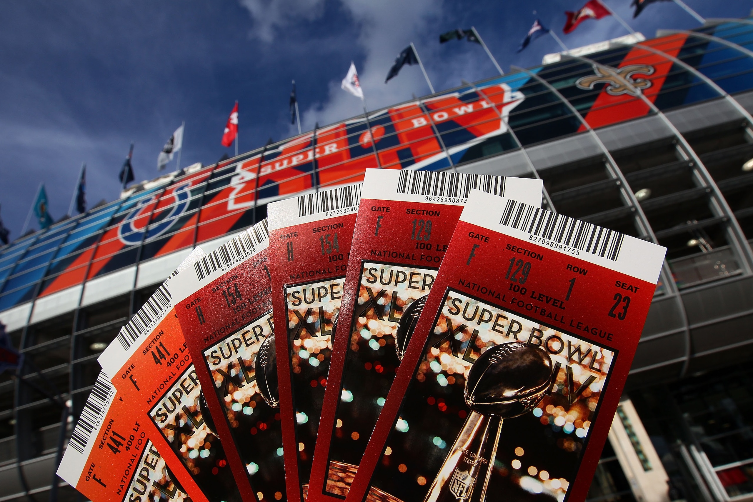 MIAMI - FEBRUARY 04: Tickets for Super Bowl XLIV are shown outside Sun Life Stadium February 4, 2010 in Miami, Florida. The Indianapolis Colts will play the New Orleans Saints in the NFL's championship game Sunday February 7, 2010. (Photo by Win McNamee MIAMI - FEBRUARY 04: Tickets for Super Bowl XLIV are shown outside Sun Life Stadium February 4, 2010 in Miami, Florida. The Indianapolis Colts will play the New Orleans Saints in the NFL's championship game Sunday February 7, 2010. (Photo by Win McNamee