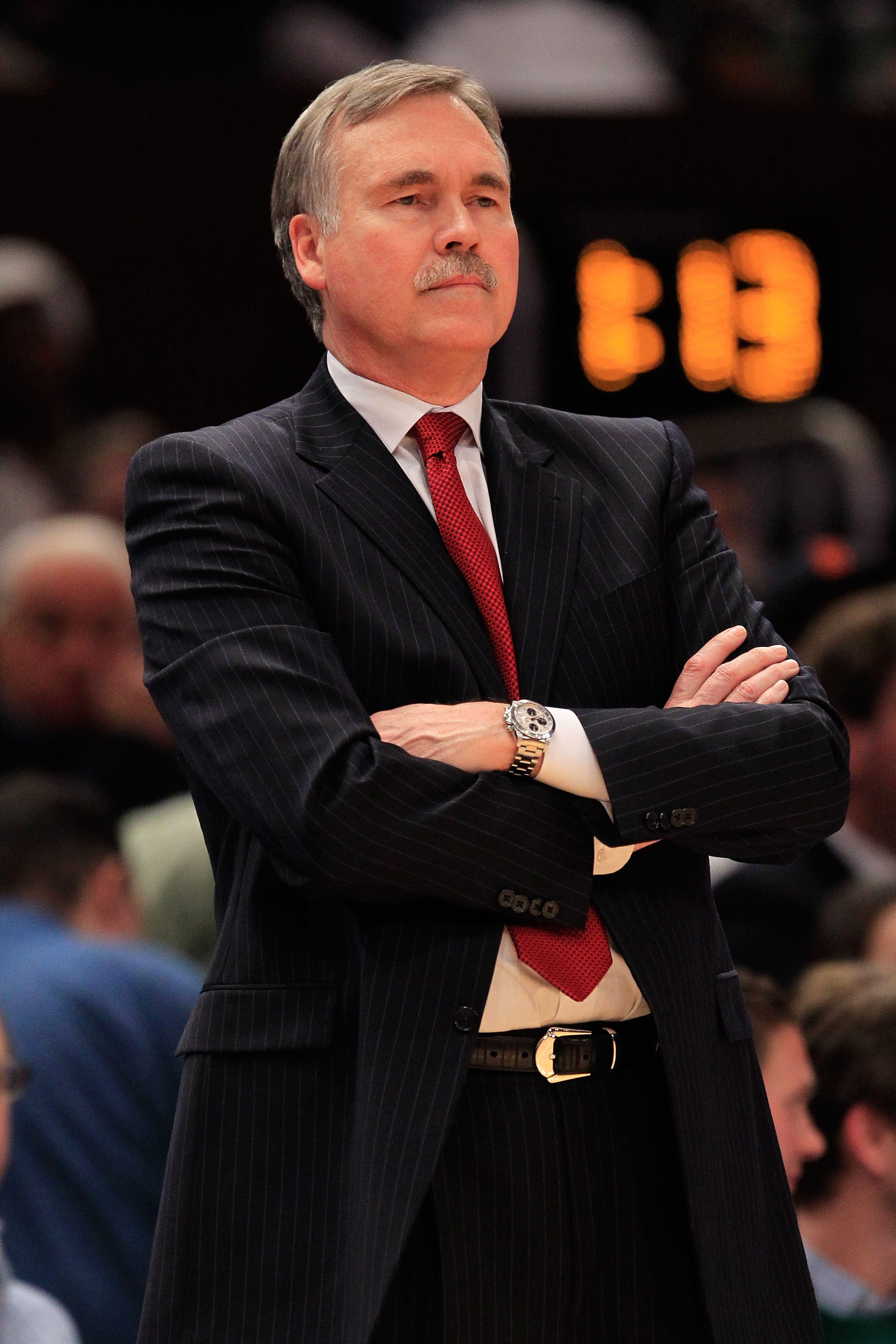 NEW YORK, NY - JANUARY 24: Head coach Mike D'Antoni of the New York Knicks watches from the game against the Washington Wizards at Madison Square Garden on January 24, 2011 in New York City. NOTE TO USER: User expressly acknowledges and agrees that, by do