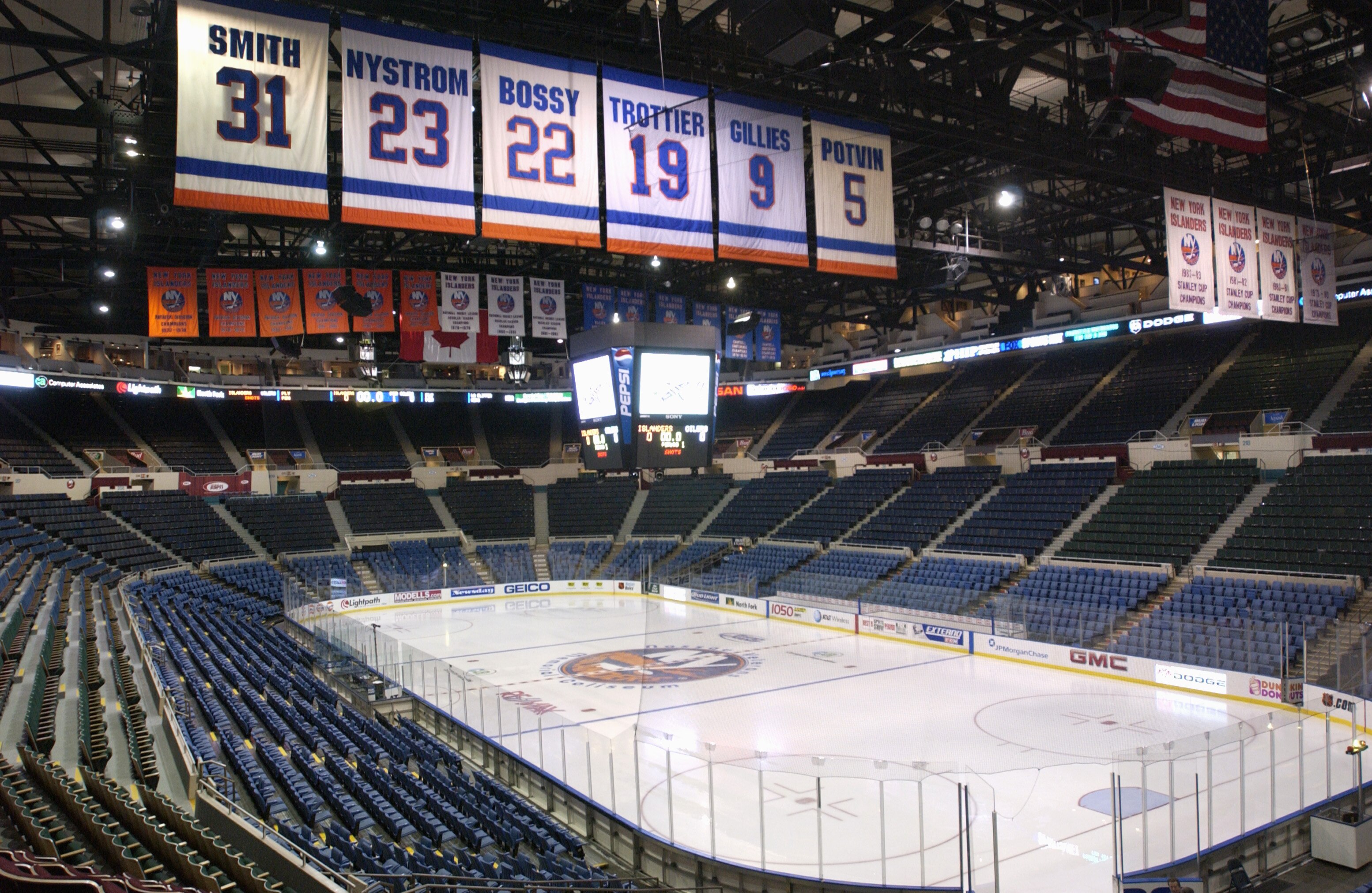 UNIONDALE, NY - NOVEMBER 8: Interior view of the Nassau Collisium, home of the New York Islanders taken on November 8, 2002 in Uniondale, New York (Photo by Ezra Shaw/Getty Images)