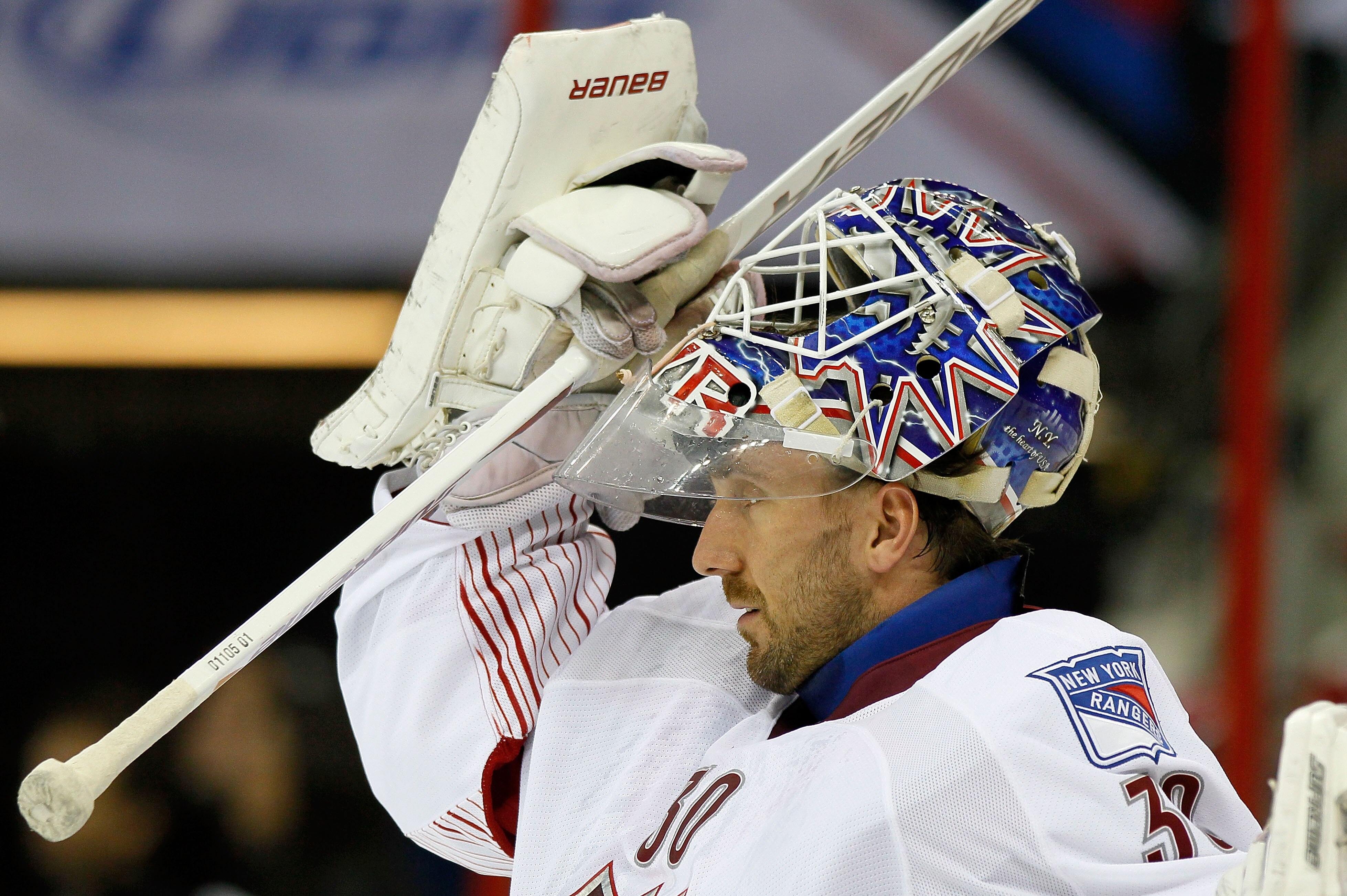 RALEIGH, NC - JANUARY 30:  Team Staal player Henrik Lundqvist #30 of New York Rangers reacts during the third period against Team Lidstrom in the 58th NHL All-Star Game at RBC Center on January 30, 2011 in Raleigh, North Carolina.  (Photo by Kevin C. Cox/