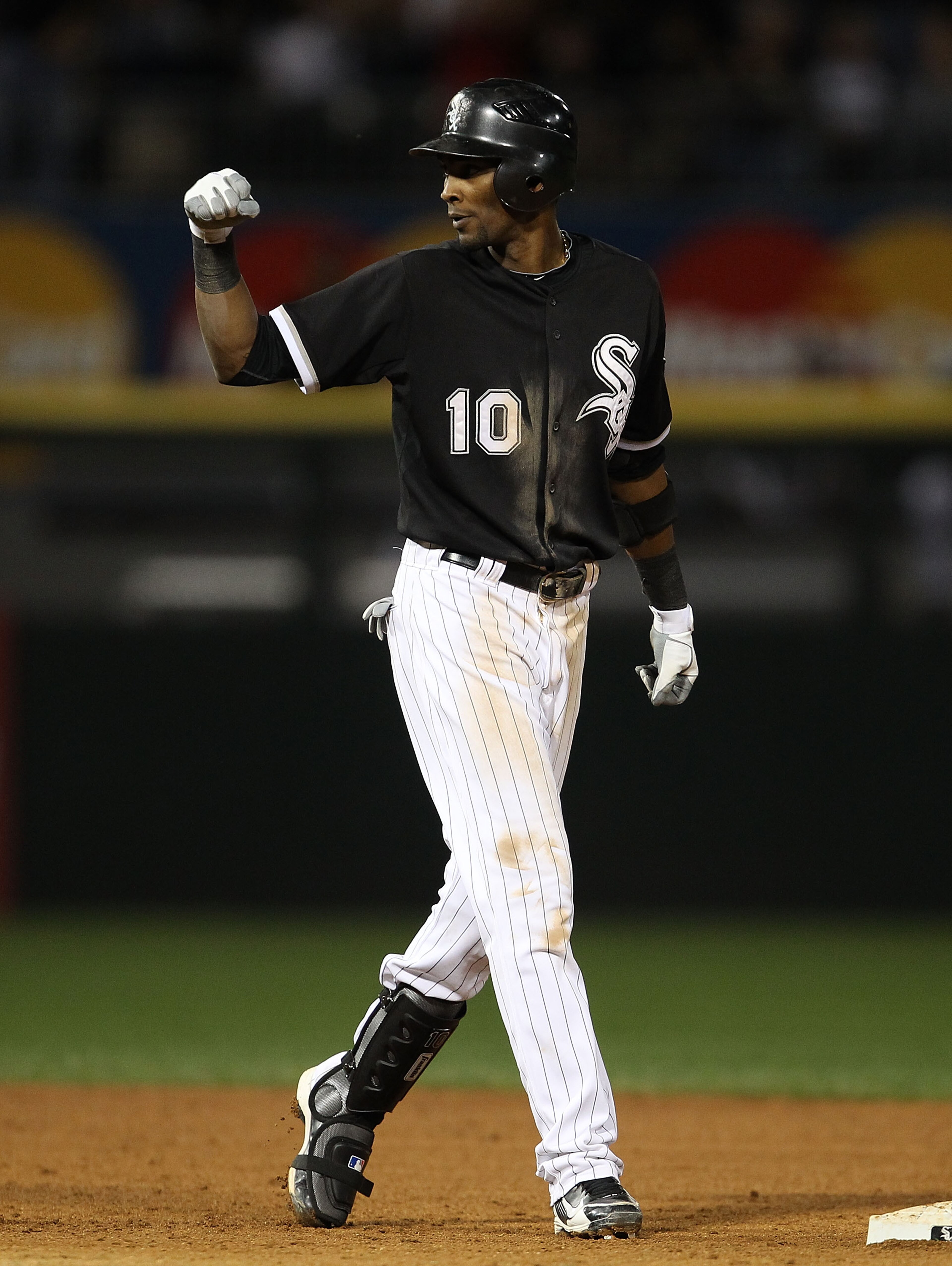 CHICAGO - SEPTEMBER 14: Alexei Ramirez #10 of the Chicago White Sox celebrates hitting a two-run single in the 5th inning against the Minnesota Twins at U.S. Cellular Field on September 14, 2010 in Chicago, Illinois. (Photo by Jonathan Daniel/Getty Images