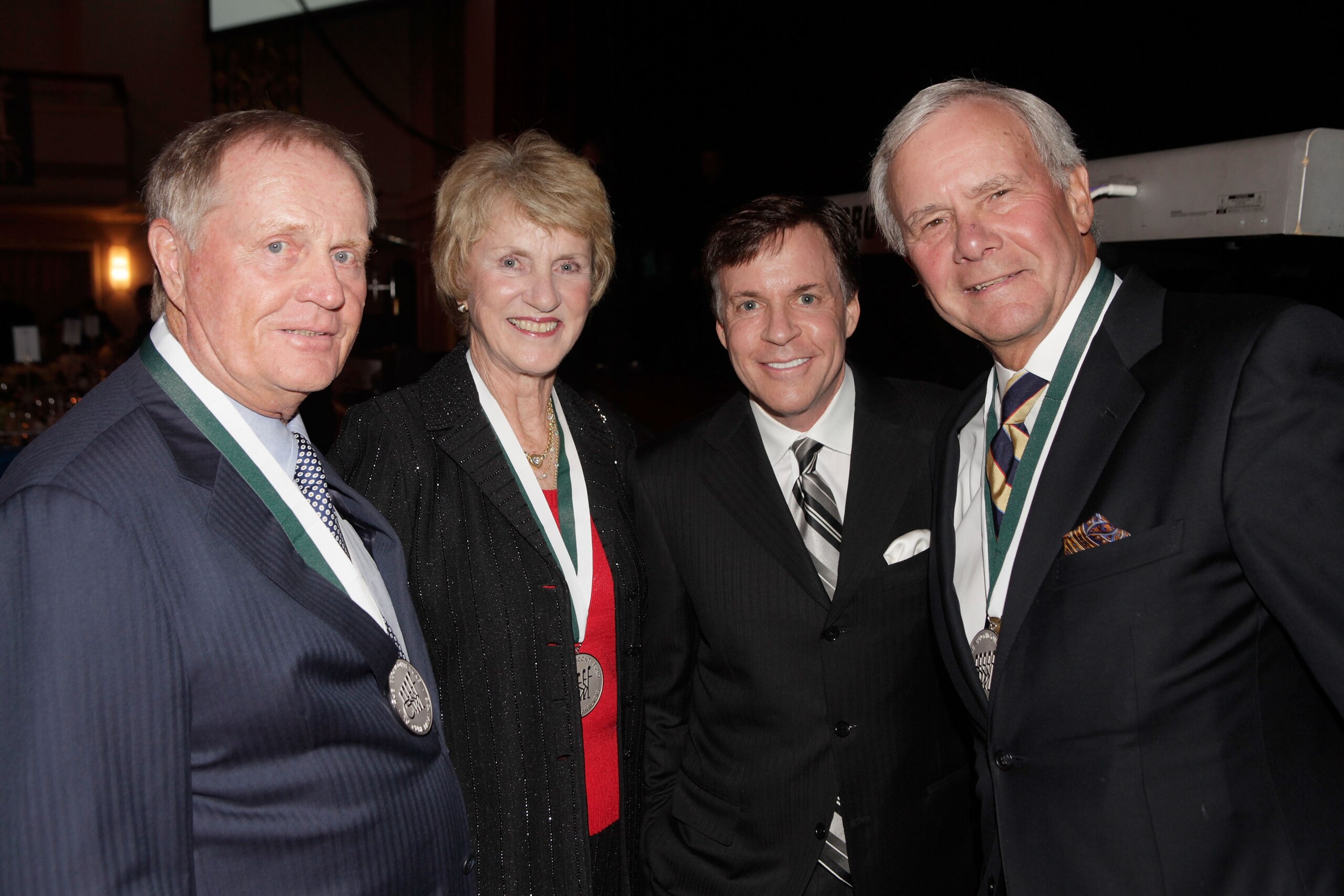 NEW YORK - SEPTEMBER 27: (L-R) Jack Nicklaus, Barbara Nicklaus, Bob Costas and Tom Brokaw attend the 25th Great Sports Legends Dinner to benefit The Buoniconti Fund to Cure Paralysis at The Waldorf=Astoria on September 27, 2010 in New York City.  (Photo b