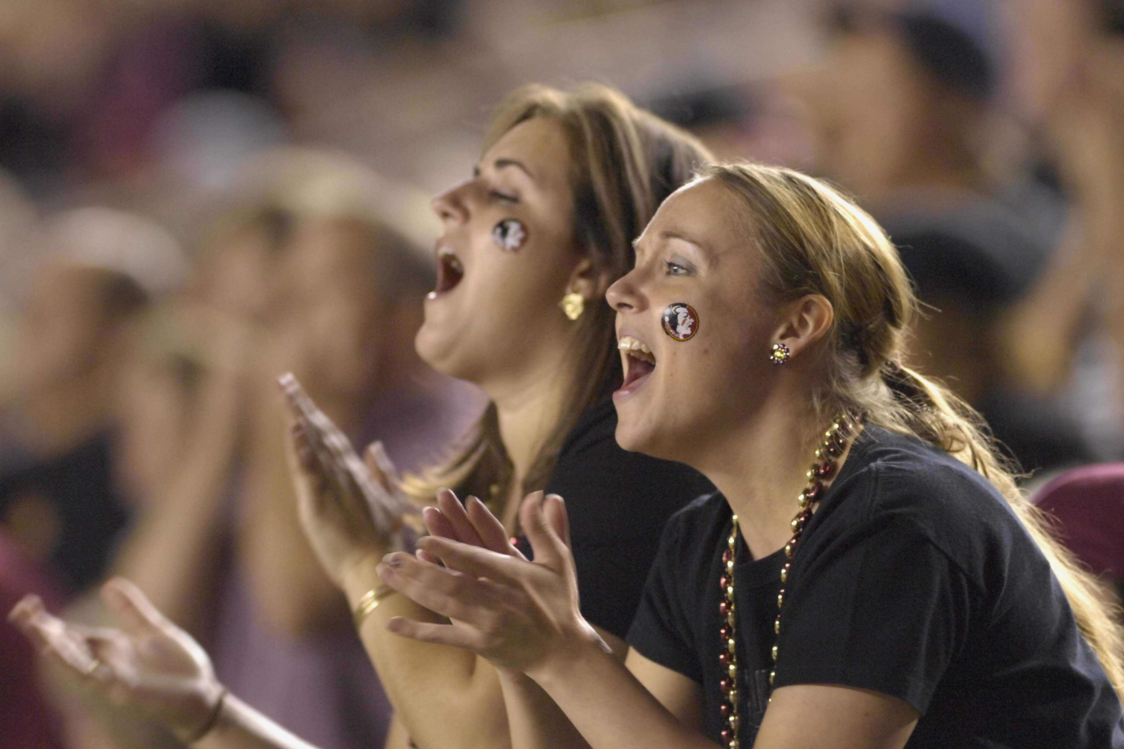 TALLAHASSEE, FL - OCTOBER 27: Fans of the Florida State Seminoles  cheer during play against the Duke Blue Devils at Doak Campbell Stadium on October 27, 2007 in Tallahassee, Florida.  FSU won 25-6. (Photo by Al Messerschmidt/Getty Images) *** Local Capti
