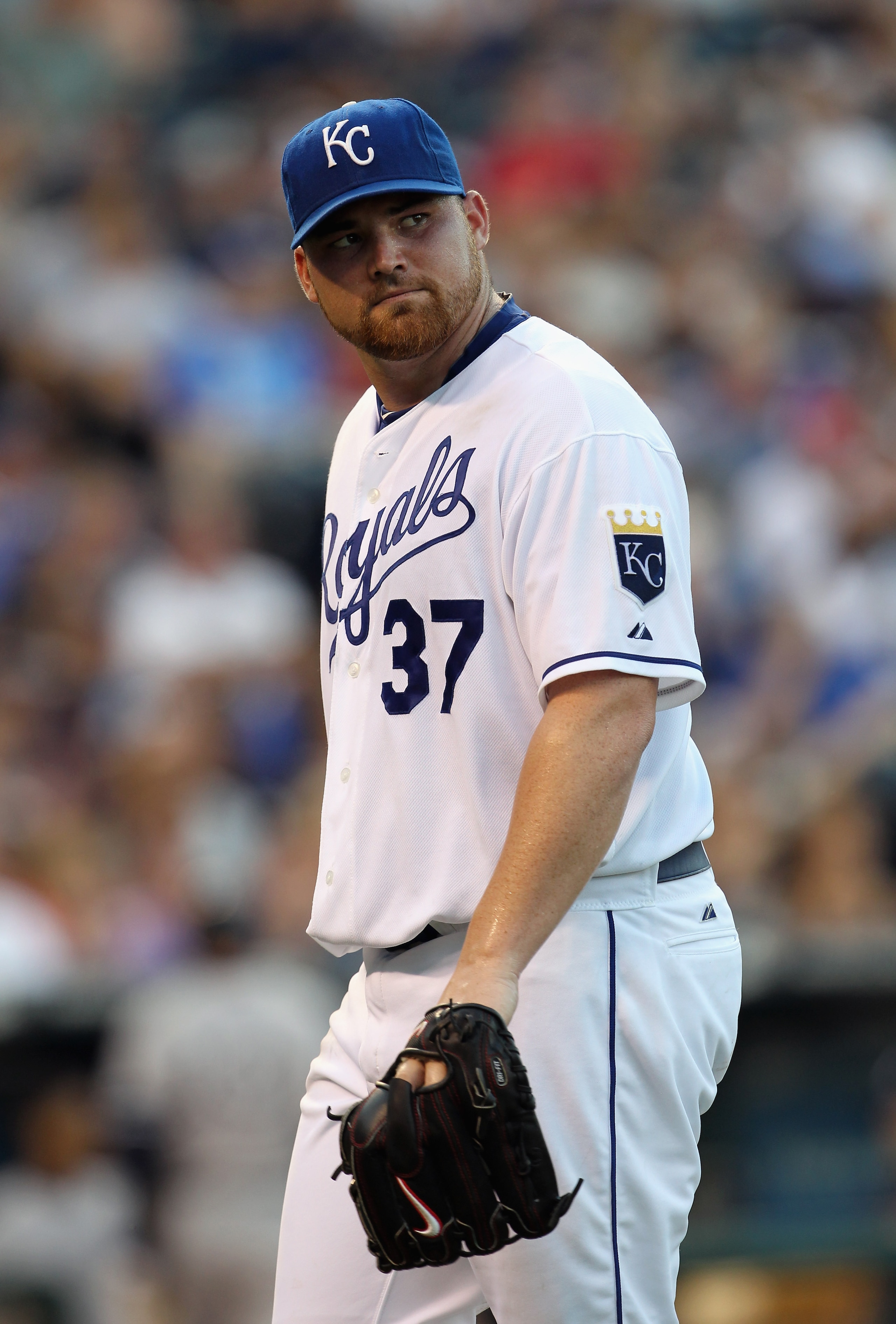 KANSAS CITY, MO - AUGUST 14: Starting pitcher Sean O'Sullivan #37 of the Kansas City Royals walks off the field during the game against the New York Yankees on August 14, 2010 at Kauffman Stadium in Kansas City, Missouri. (Photo by Jamie Squire/Getty Im KANSAS CITY, MO - AUGUST 14: Starting pitcher Sean O'Sullivan #37 of the Kansas City Royals walks off the field during the game against the New York Yankees on August 14, 2010 at Kauffman Stadium in Kansas City, Missouri. (Photo by Jamie Squire/Getty Im