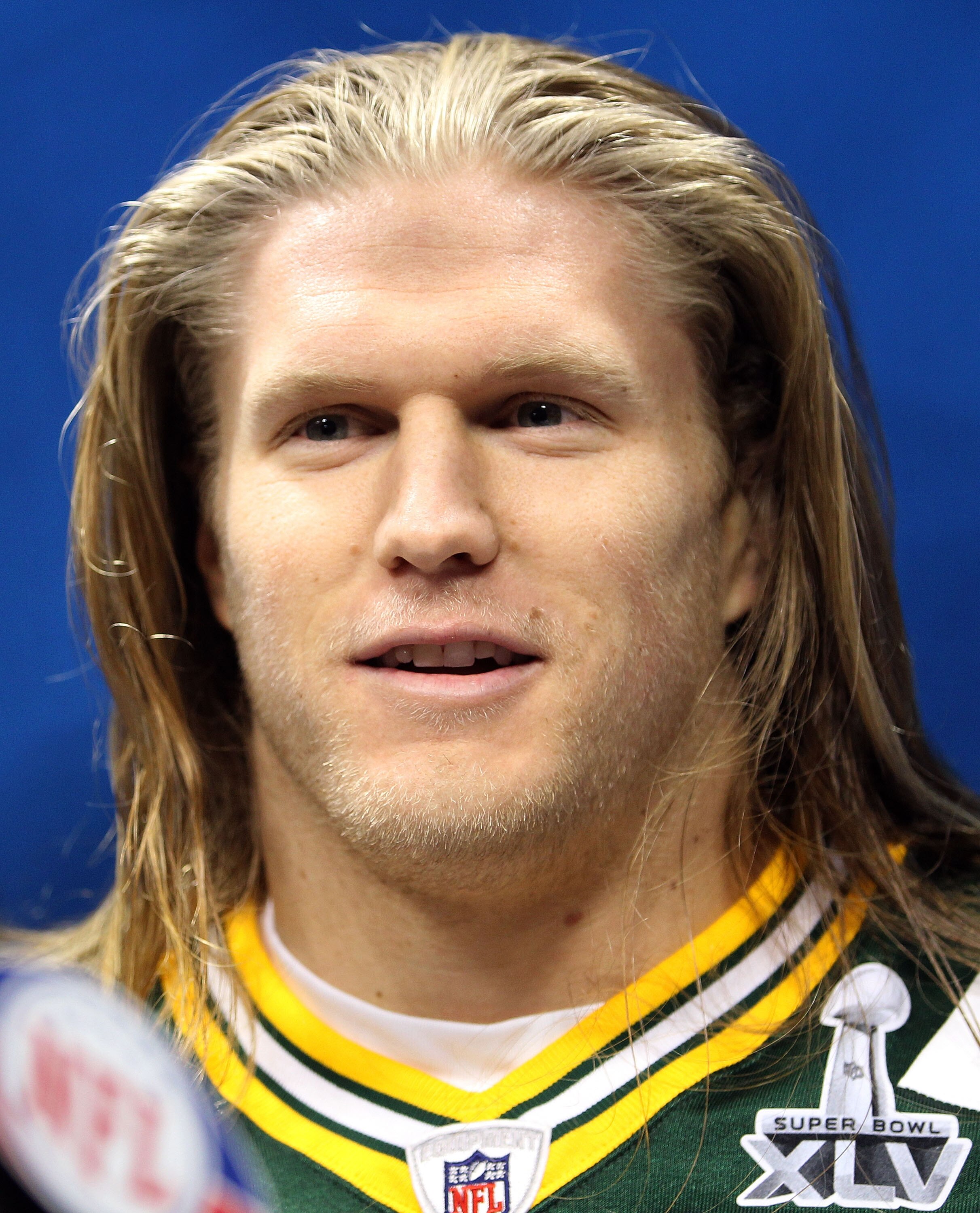 ARLINGTON, TX - FEBRUARY 01:  Clay Matthews #52 of the Green Bay Packers addresses the media during Super Bowl XLV Media Day ahead of Super Bowl XLV at Cowboys Stadium on February 1, 2011 in Arlington, Texas. The Pittsburgh Steelers will play the Green Ba
