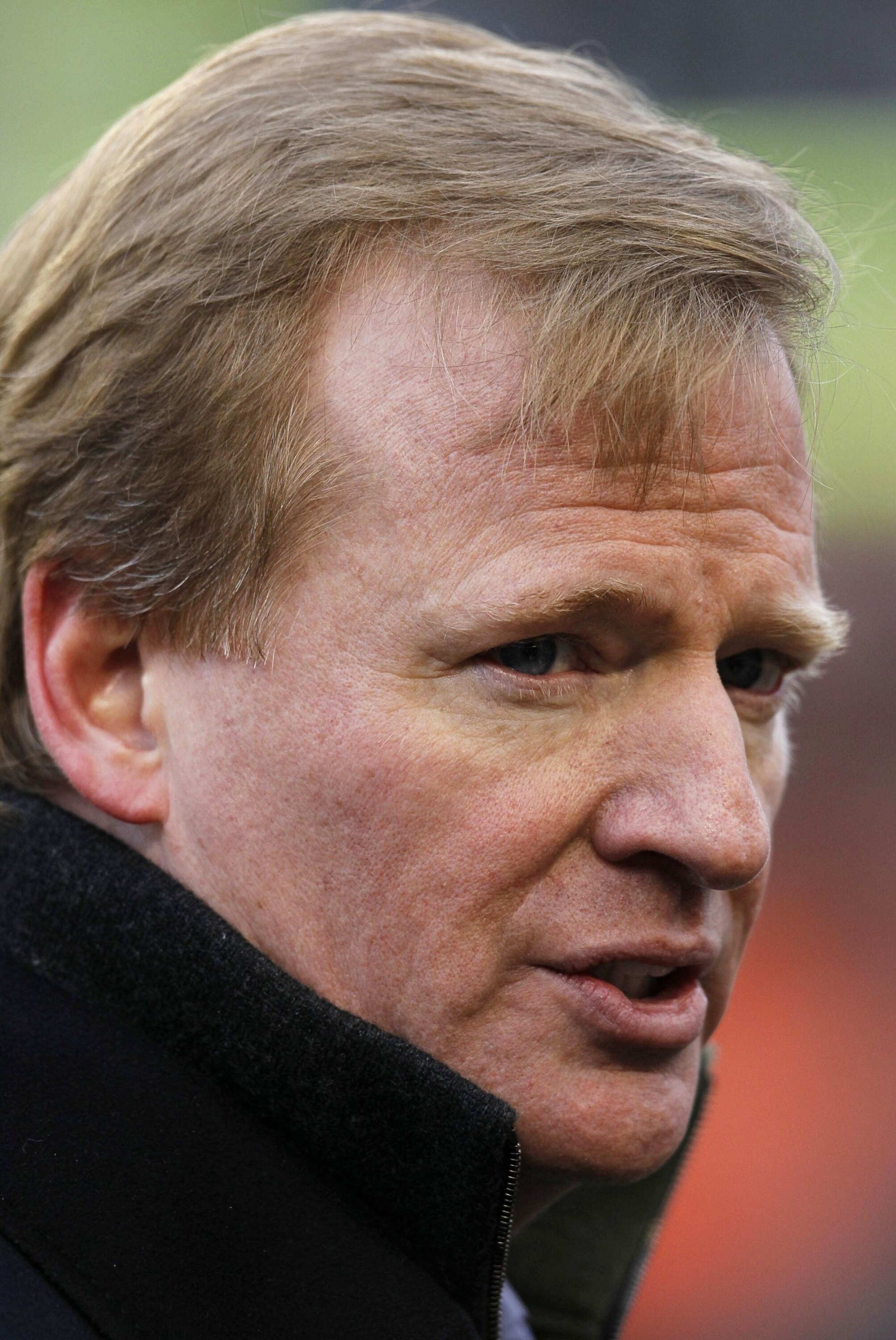 CINCINNATI - JANUARY 9:  NFL Commissioner Roger Goodell stands on the sideline before the 2010 AFC wild-card playoff game between the New York Jets and the Cincinnati Bengals at Paul Brown Stadium on January 9, 2010 in Cincinnati, Ohio. (Photo by Jonathan