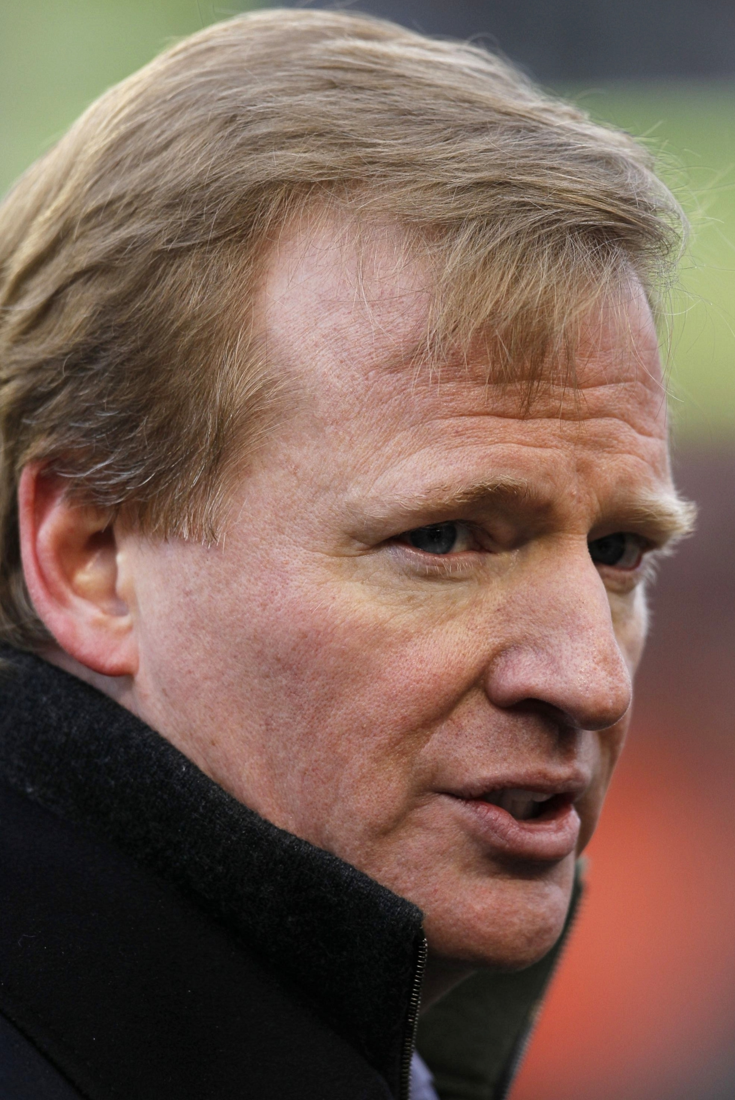 CINCINNATI - JANUARY 9:  NFL Commissioner Roger Goodell stands on the sideline before the 2010 AFC wild-card playoff game between the New York Jets and the Cincinnati Bengals at Paul Brown Stadium on January 9, 2010 in Cincinnati, Ohio. (Photo by Jonathan