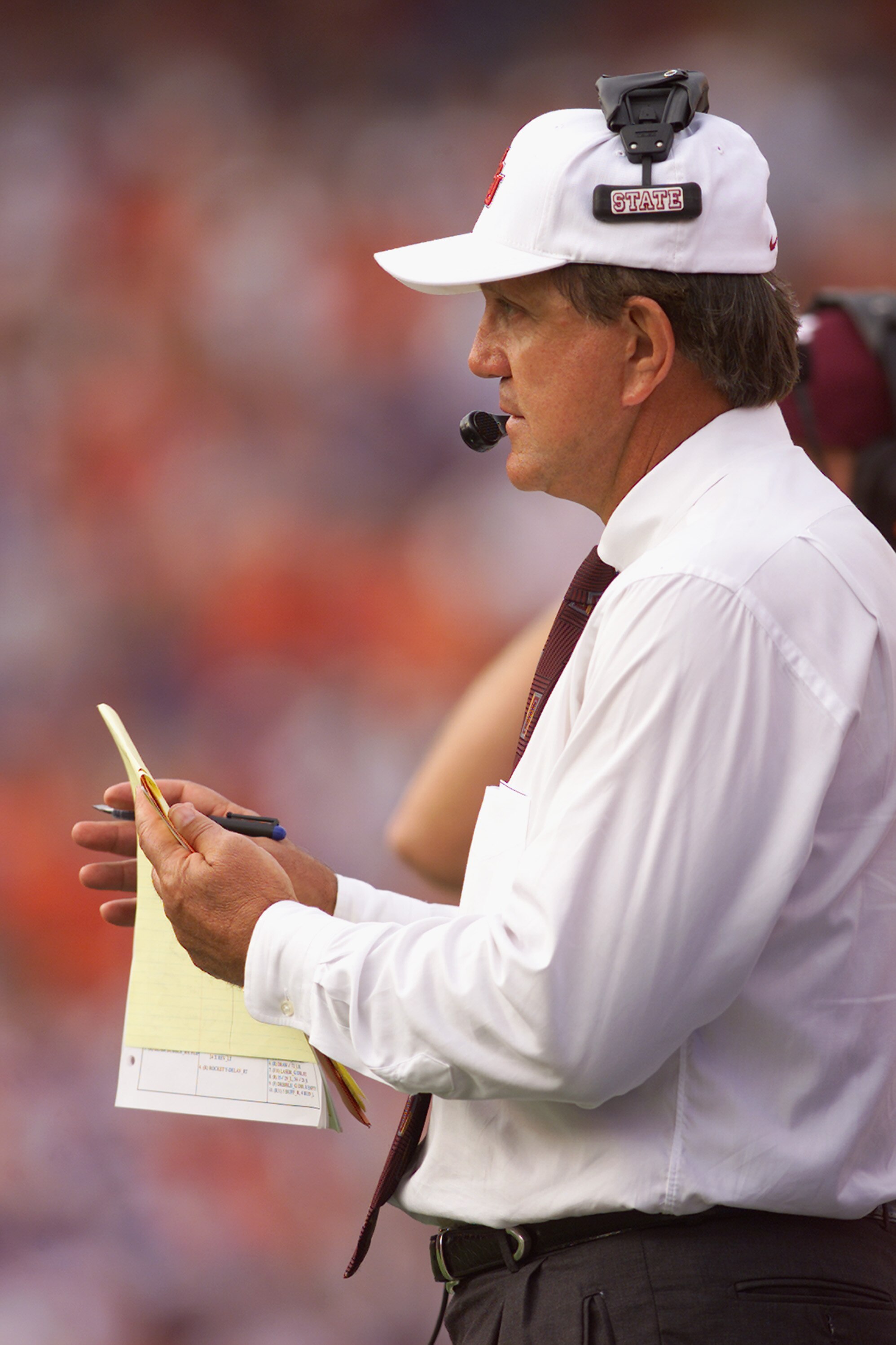 GAINESVILLE, FL - SEPTEMBER 29:  Head Coach Jackie Sherrill of Mississippi State stands on the sidelines against Florida during the game at Florida Field in Gainesville, Florida on September 29, 2001.  Florida crushed Mississippi State 52-0.  (Photo by An