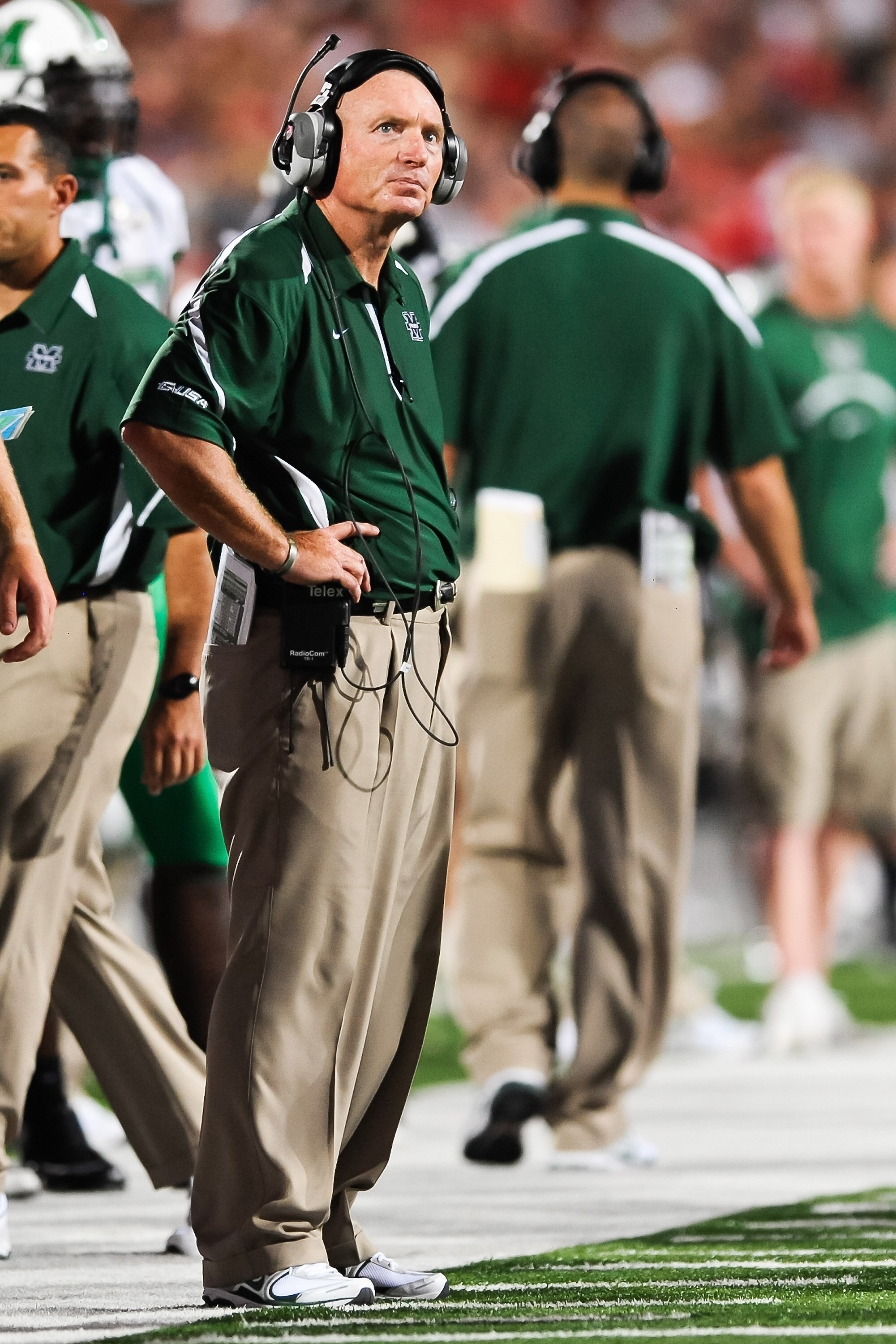 COLUMBUS, OH - SEPTEMBER 2: Head Coach Doc Holliday of the Marshall Thundering Herd watches his team play the Ohio State Buckeyes at Ohio Stadium on September 2, 2010 in Columbus, Ohio. (Photo by Jamie Sabau/Getty Images)