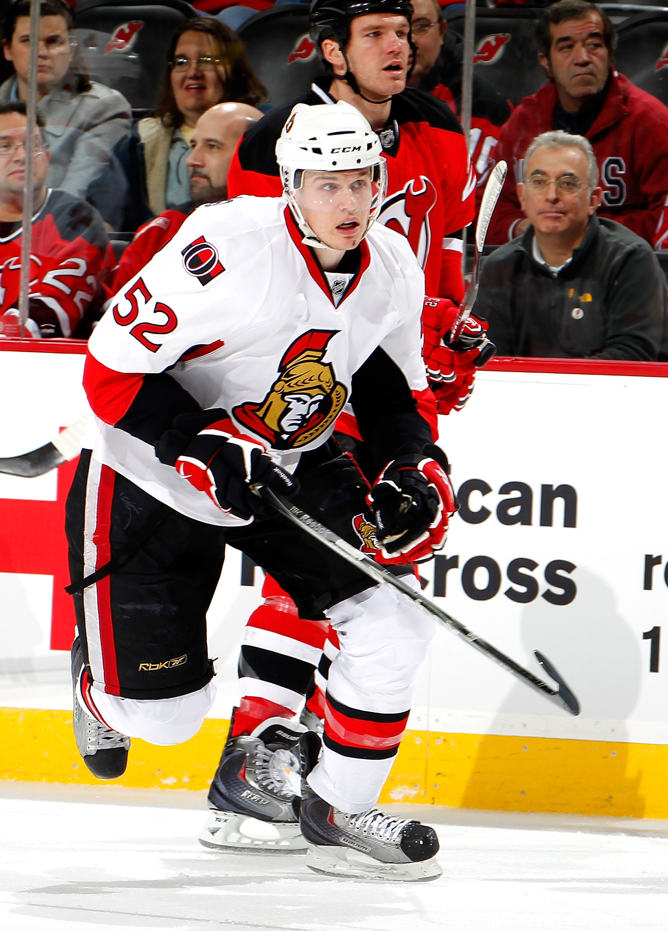 NEWARK, NJ - FEBRUARY 01: Colin Greening #52 of the Ottawa Senators skates in his first NHL hockey game against the New Jersey Devils at the Prudential Center on February 1, 2011 in Newark, New Jersey. (Photo by Paul Bereswill/Getty Images) NEWARK, NJ - FEBRUARY 01: Colin Greening #52 of the Ottawa Senators skates in his first NHL hockey game against the New Jersey Devils at the Prudential Center on February 1, 2011 in Newark, New Jersey. (Photo by Paul Bereswill/Getty Images)