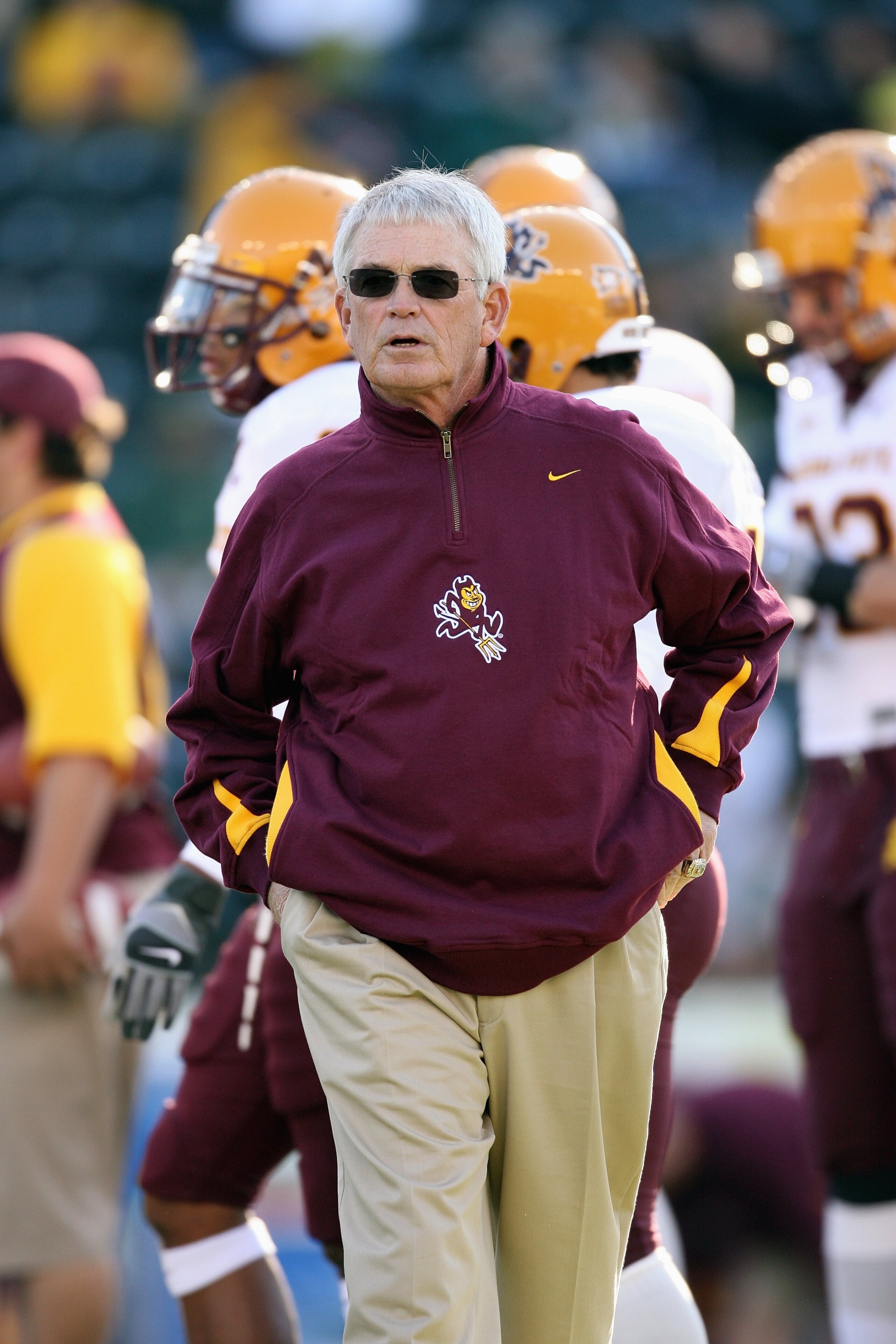 EUGENE, OR - NOVEMBER 03: Dennis Erickson of the Arizona State Sun Devils looks on before the game against the Oregon Ducks at Autzen Stadium on November 3, 2007 in Eugene, Oregon. The Ducks defeated the Sun Devils 35-23. (Photo by Otto Greule Jr/Getty Im