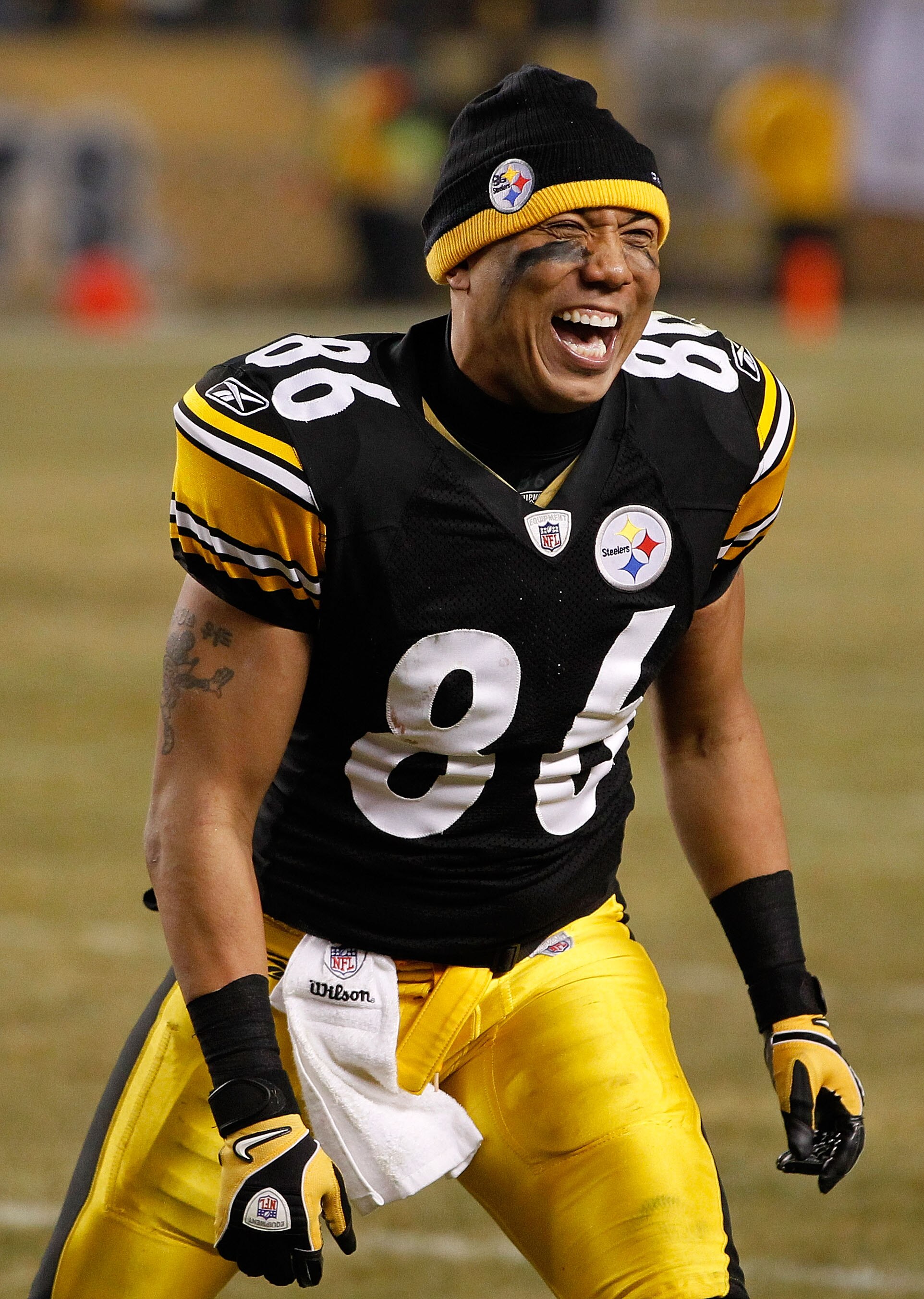 PITTSBURGH, PA - JANUARY 15: Wide Receiver Hines Ward #86 of the Pittsburgh Steelers celebrates after defeating the Baltimore Ravens 31-24 in the AFC Divisional Playoff Game at Heinz Field on January 15, 2011 in Pittsburgh, Pennsylvania.  (Photo by Gregor