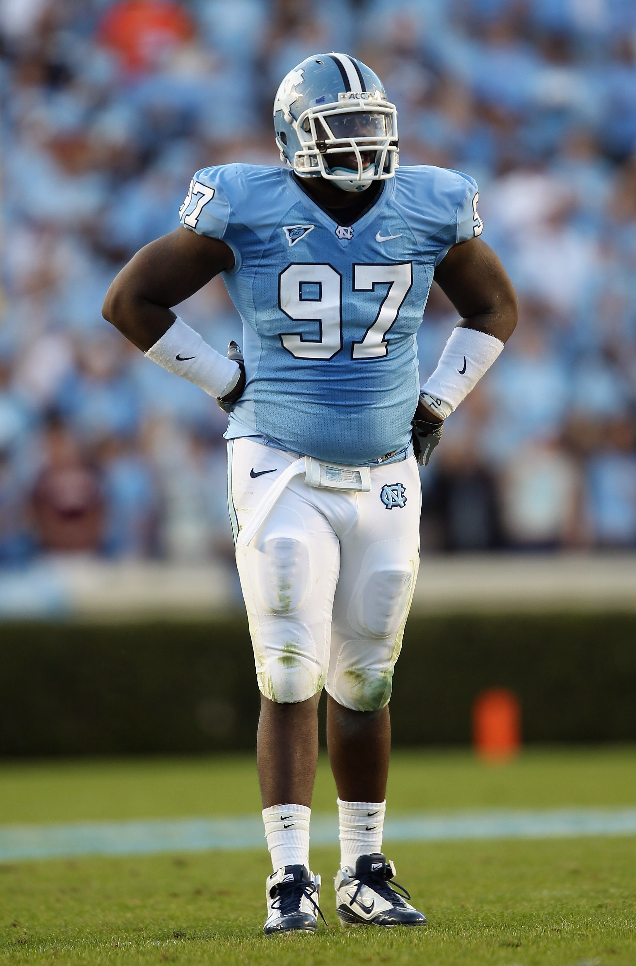 CHAPEL HILL, NC - NOVEMBER 13:  Jared McAdoo #97 of the North Carolina Tar Heels against the Virginia Tech Hokies during their game at Kenan Stadium on November 13, 2010 in Chapel Hill, North Carolina.  (Photo by Streeter Lecka/Getty Images)