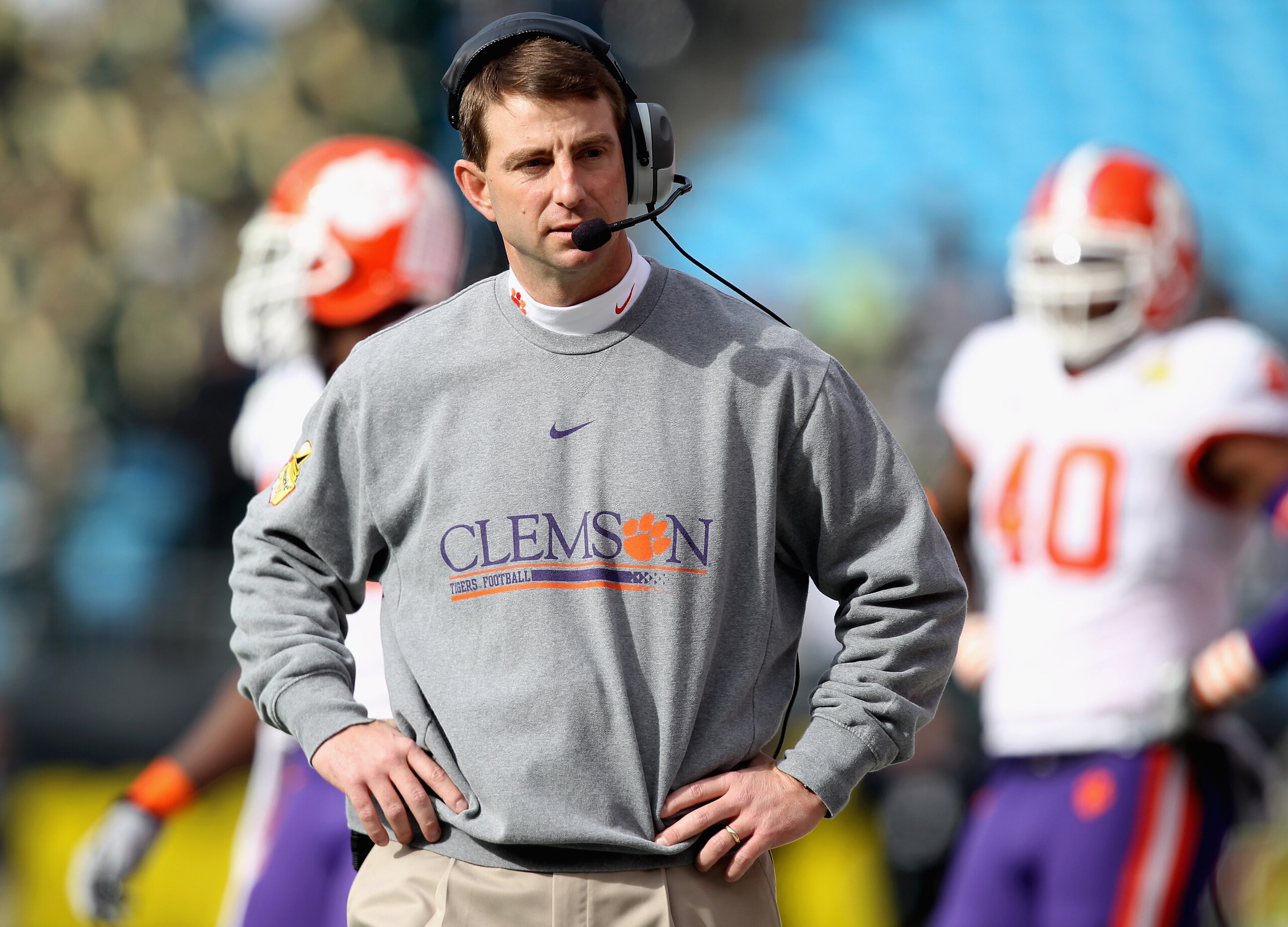 CHARLOTTE, NC - DECEMBER 31: Head coach Dabo Swinney of the Clemson Tigers reacts to his teams 31-26 loss to the USF Bulls during their game at Bank of America Stadium on December 31, 2010 in Charlotte, North Carolina. (Photo by Streeter Lecka/Getty Ima CHARLOTTE, NC - DECEMBER 31: Head coach Dabo Swinney of the Clemson Tigers reacts to his teams 31-26 loss to the USF Bulls during their game at Bank of America Stadium on December 31, 2010 in Charlotte, North Carolina. (Photo by Streeter Lecka/Getty Ima