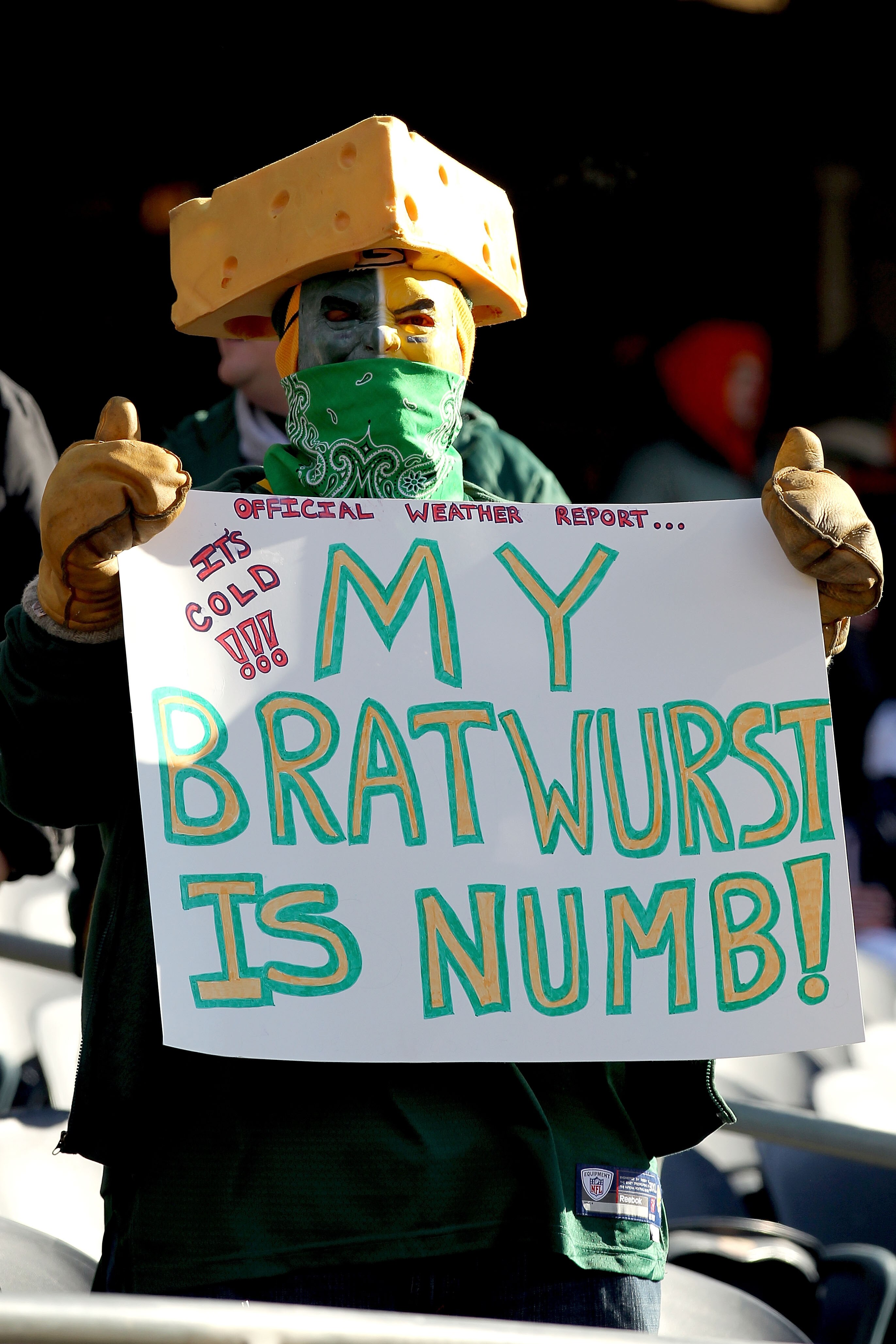 CHICAGO, IL - JANUARY 23:  A Green Bay Packers fan holds up a sign before the Packers take on the Chicago Bears in the NFC Championship Game at Soldier Field on January 23, 2011 in Chicago, Illinois.  (Photo by Andy Lyons/Getty Images)
