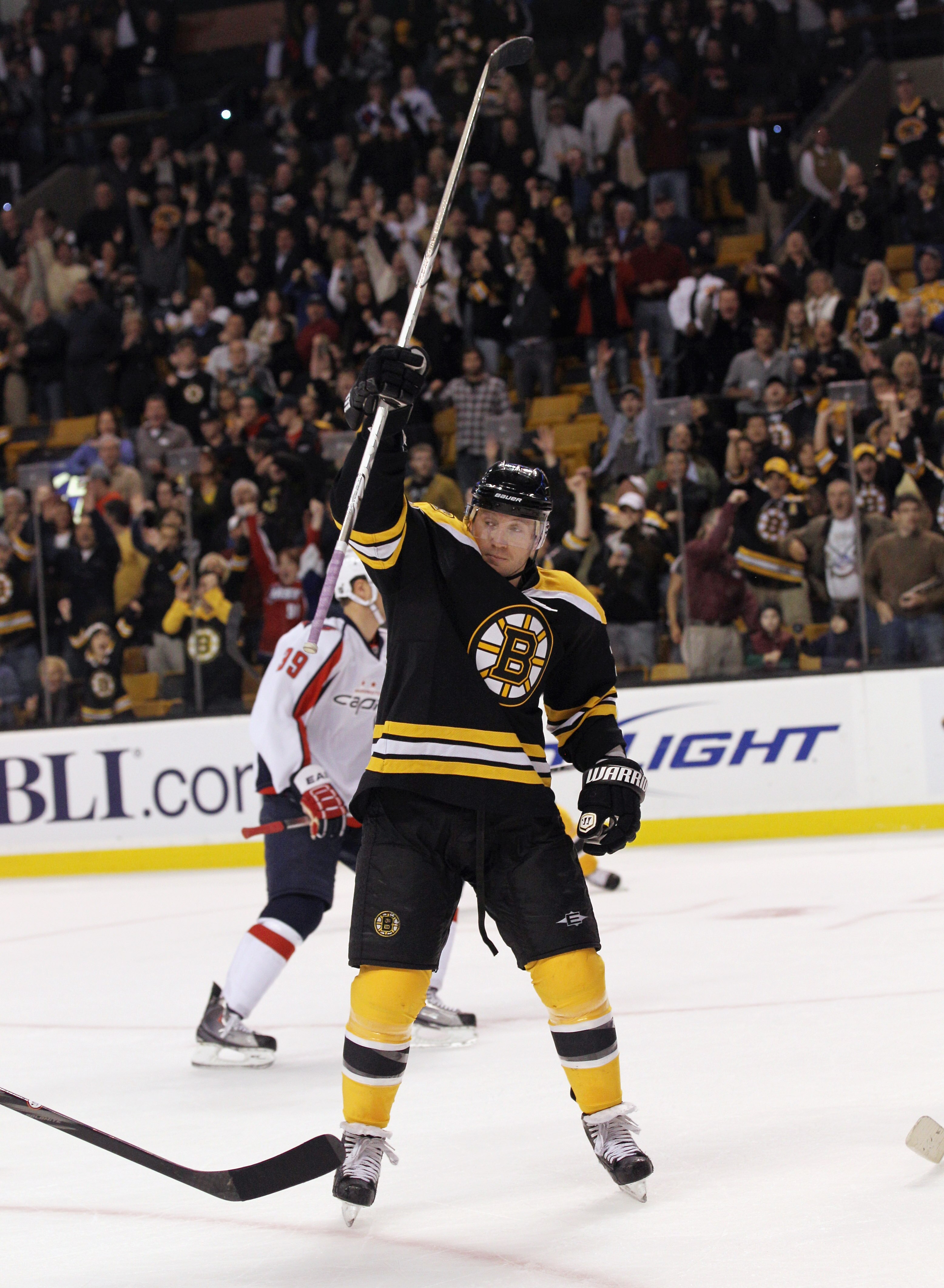 BOSTON - OCTOBER 21: Michael Ryder #73 of the Boston Bruins celebrates a goal by Zdeno Chara #33 (not shown) at 19:44 of the third period against the Washington Capitals at the TD Garden on October 21, 2010 in Boston, Massachusetts. The Bruins defeated th BOSTON - OCTOBER 21: Michael Ryder #73 of the Boston Bruins celebrates a goal by Zdeno Chara #33 (not shown) at 19:44 of the third period against the Washington Capitals at the TD Garden on October 21, 2010 in Boston, Massachusetts. The Bruins defeated th
