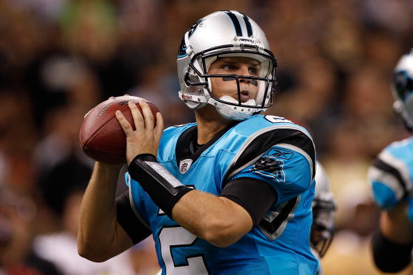 NEW ORLEANS - OCTOBER 03:  Jimmy Clausen #2 of the Carolina Panthers in action during the game against the New Orleans Saints at the Louisiana Superdome on October 3, 2010 in New Orleans, Louisiana.  (Photo by Chris Graythen/Getty Images)