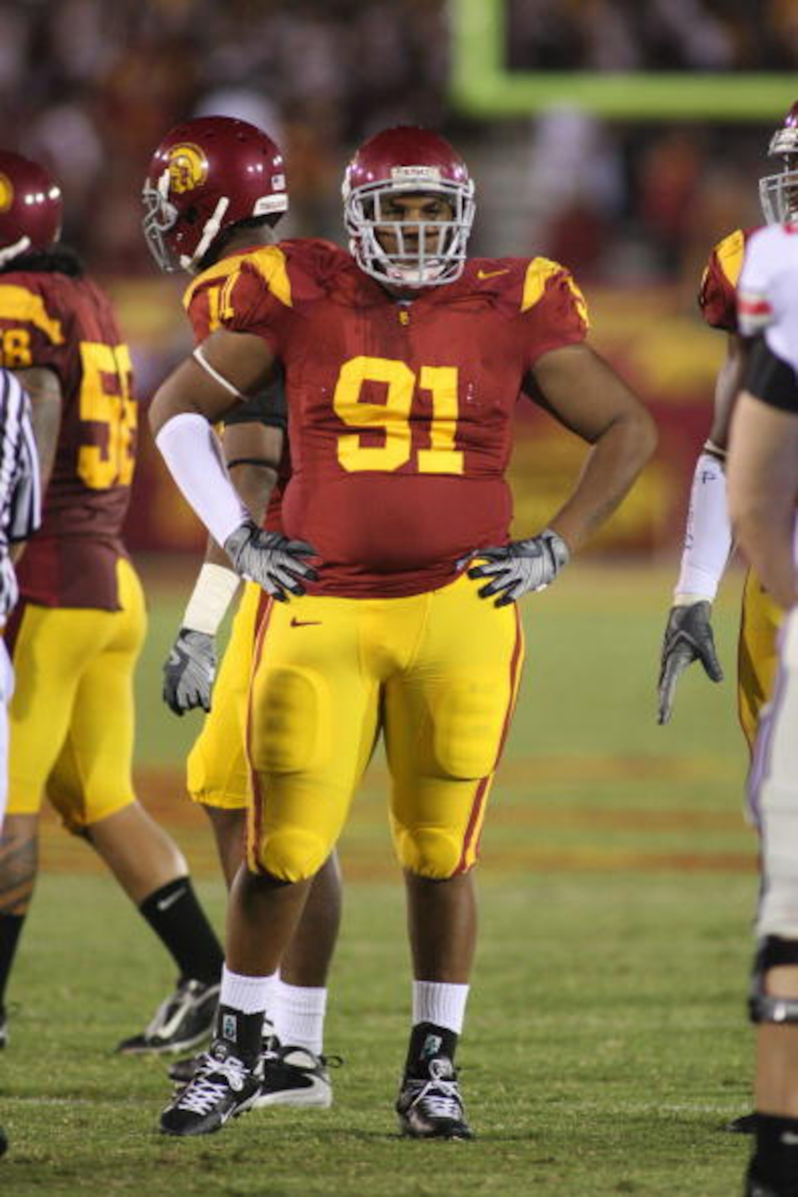 LOS ANGELES - SEPTEMBER 13: Jurrell Casey #91 of the USC Trojans looks on against the Ohio State Buckeyes on September 13, 2008 at the Los Angeles Memorial Coliseum in Los Angeles, California. USC won 35-3. (Photo by Jeff Golden/Getty Images) LOS ANGELES - SEPTEMBER 13: Jurrell Casey #91 of the USC Trojans looks on against the Ohio State Buckeyes on September 13, 2008 at the Los Angeles Memorial Coliseum in Los Angeles, California. USC won 35-3. (Photo by Jeff Golden/Getty Images)
