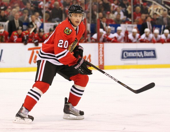 DETROIT, MI - JANUARY 22:  Jack Skille #20 of the Chicago Black Hawks skates in a game against the Detroit Red Wings on January 22, 2011 at the Joe Louis Arena in Detroit, Michigan. The Hawks defeated the Wings 4-1. (Photo by Claus Andersen/Getty Images)
