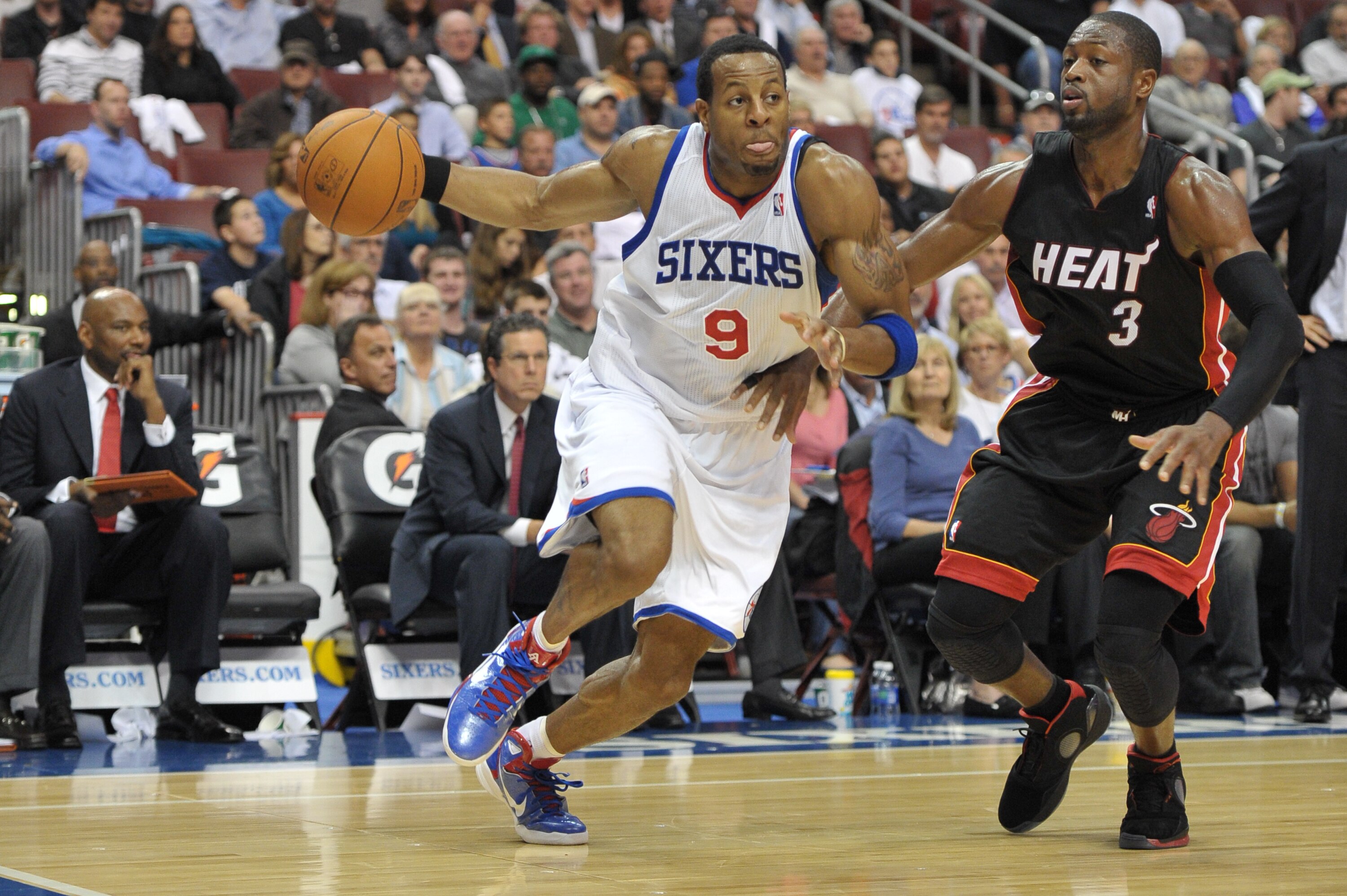 PHILADELPHIA - OCTOBER 27: Andre Iguodala #9 of the Philadelphia 76ers in action during the game against the Miami Heat at the Wells Fargo Center on October 27, 2010 in Philadelphia, Pennsylvania. NOTE TO USER: User expressly acknowledges and agrees that,