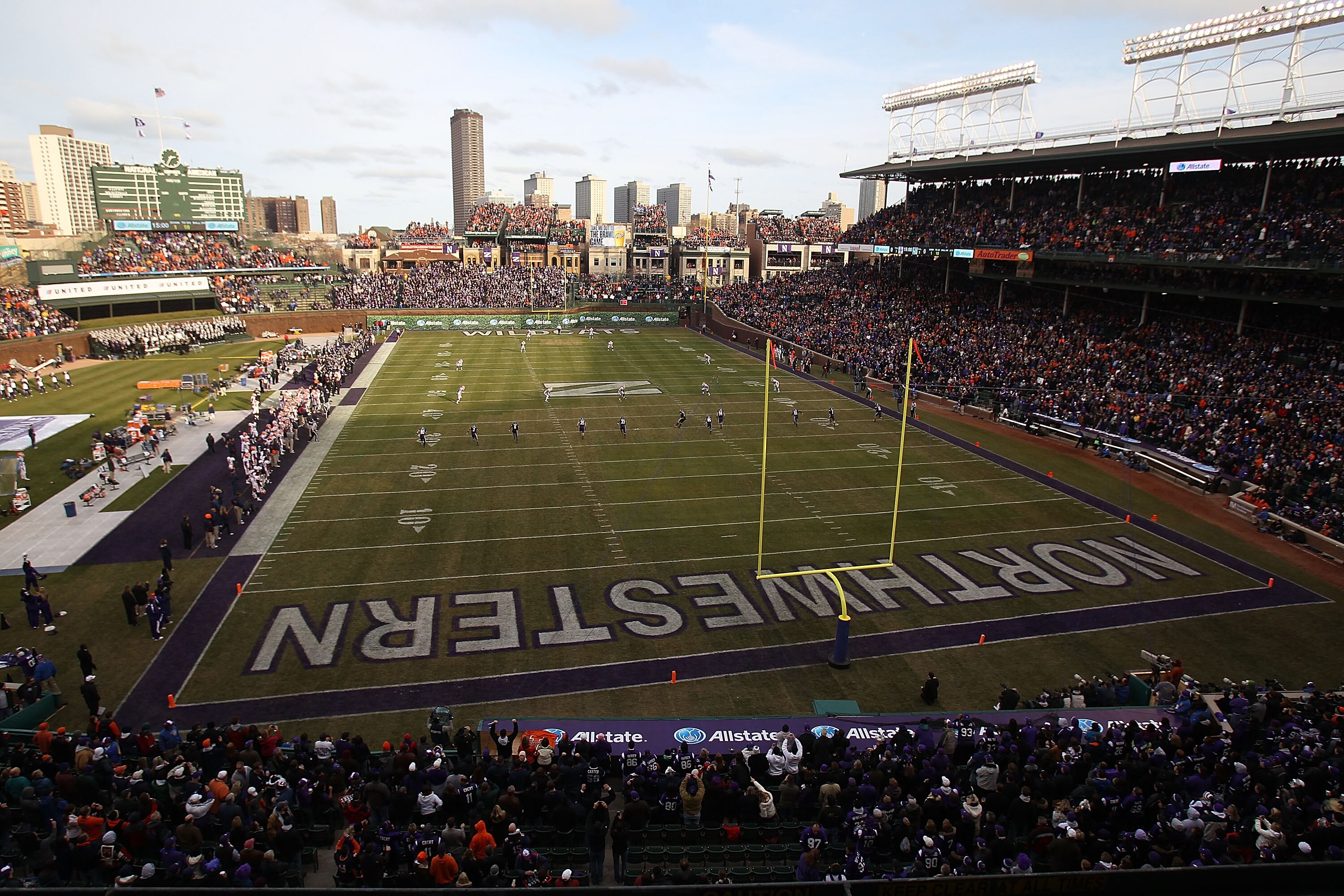 CHICAGO - NOVEMBER 20: A general view of the opening kickoff as the Northwestern Wildcats take on the Illinois Fighting Illini during a game played at Wrigley Field on November 20, 2010 in Chicago, Illinois. (Photo by Jonathan Daniel/Getty Images)