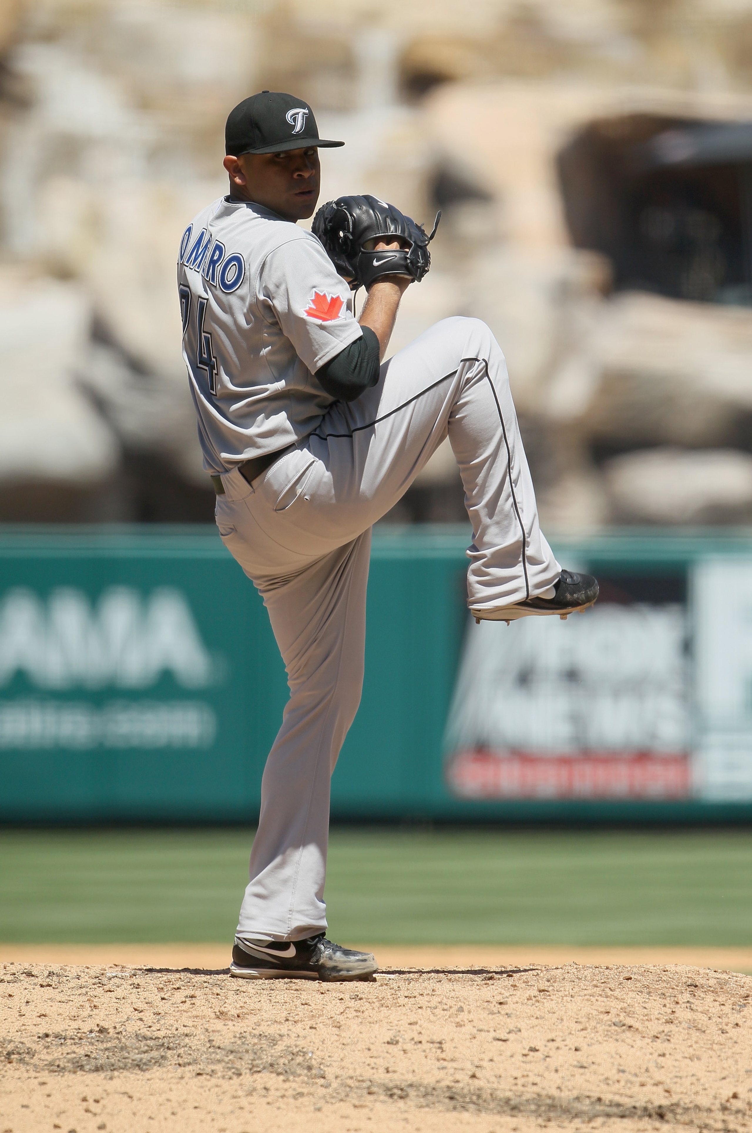 ANAHEIM, CA - AUGUST 15:  Ricky Romero #24 of the Toronto Blue Jays pitches against the Los Angeles Angels of Anaheim at Angel Stadium on August 15, 2010 in Anaheim, California. The Blue Jays defeated the Angels 4-1.  (Photo by Jeff Gross/Getty Images)