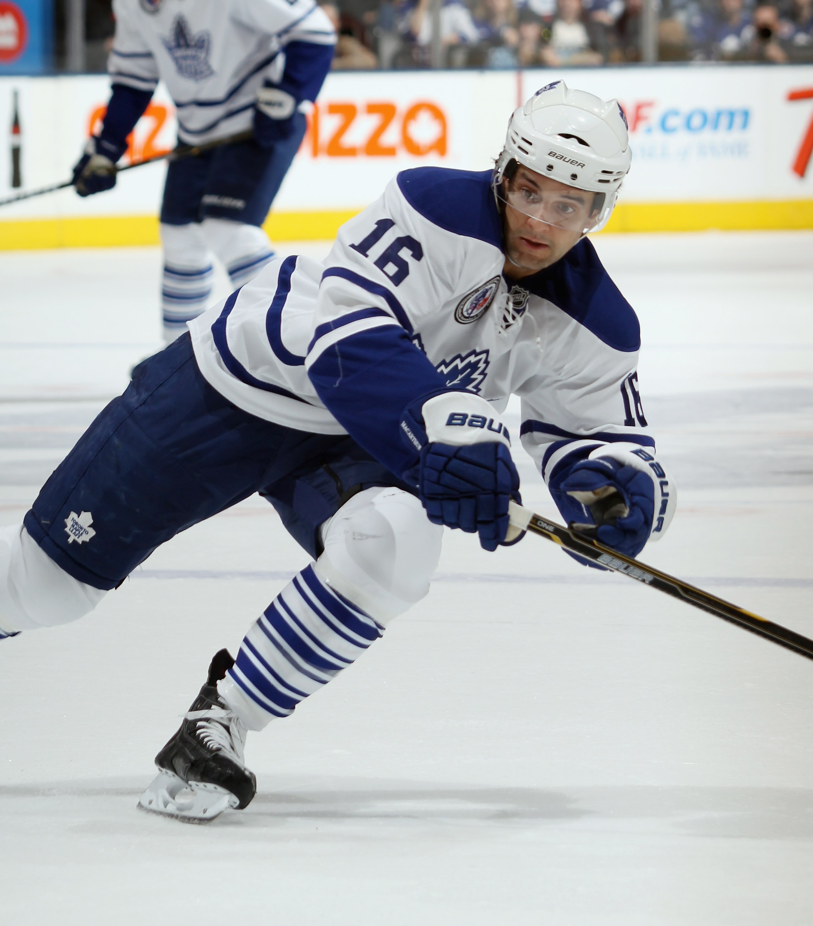 TORONTO, ON - NOVEMBER 06:  Clarke MacArthur #16 of the Toronto Maple Leafs skates against the Buffalo Sabres at the Air Canada Centre on November 6, 2010 in Toronto, Canada. The Sabres defeated the Maple Leafs 3-2.  (Photo by Bruce Bennett/Getty Images)