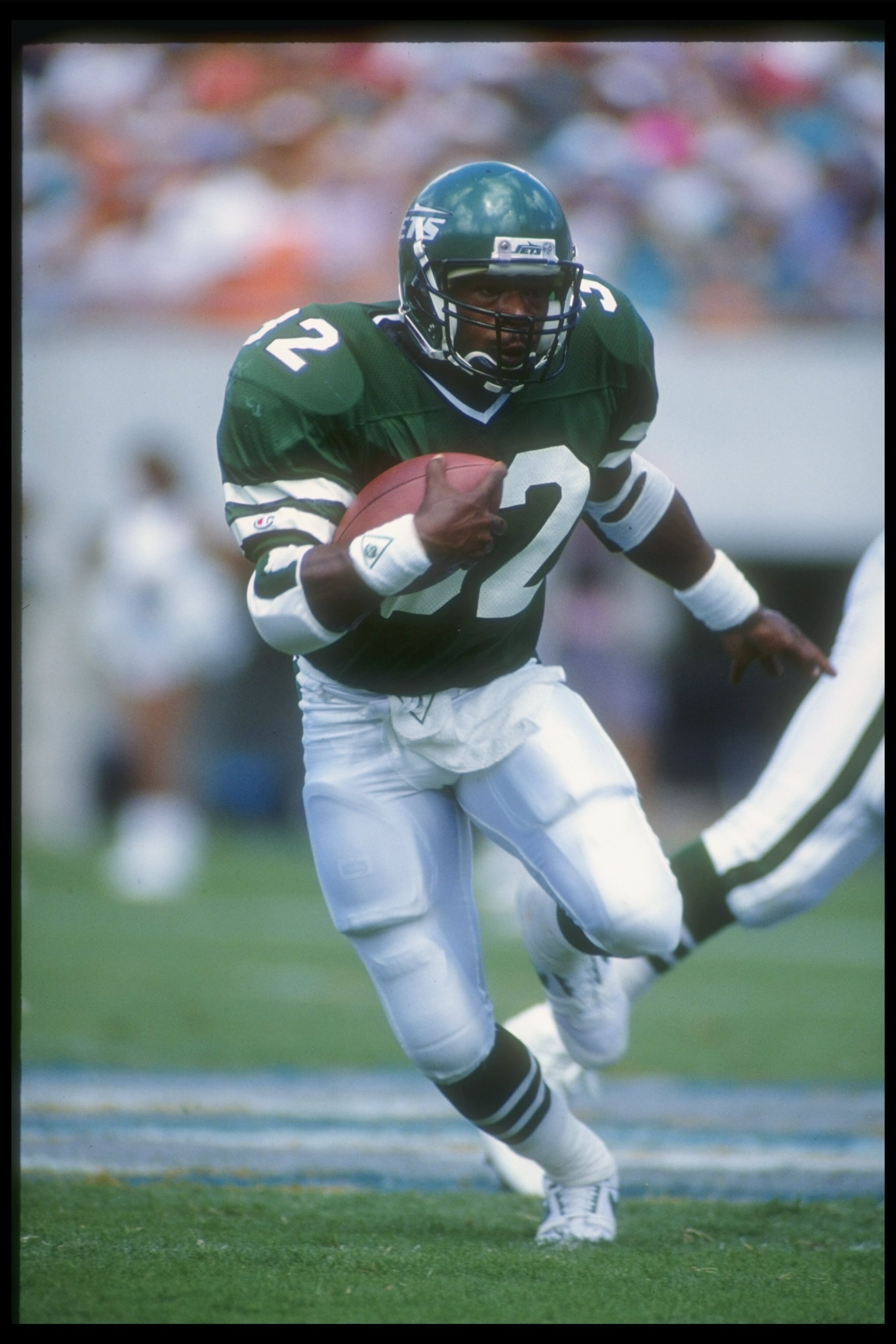 7 Oct 1990:  Running back Blair Thomas of the New York Jets moves the ball during a game against the Miami Dolphins at Joe Robbie Stadium in Miami, Florida.  The Dolphins won the game, 20-16. Mandatory Credit: Tim DeFrisco  /Allsport