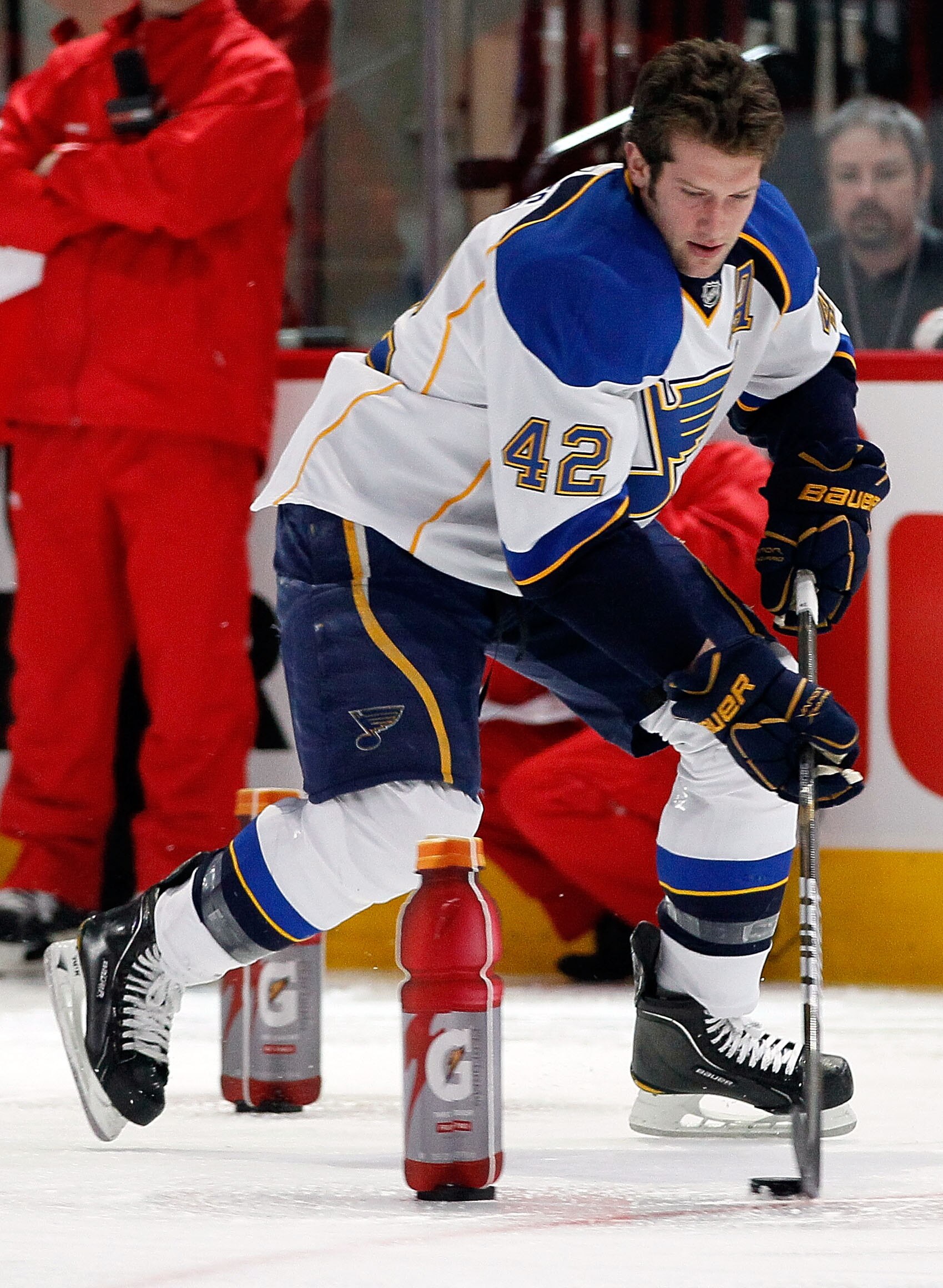 RALEIGH, NC - JANUARY 29:  David Backes #42 of the St. Louis Blues participates in the skills challenge relay during the Honda NHL SuperSkills competition part of 2011 NHL All-Star Weekend at the RBC Center on January 29, 2011 in Raleigh, North Carolina.