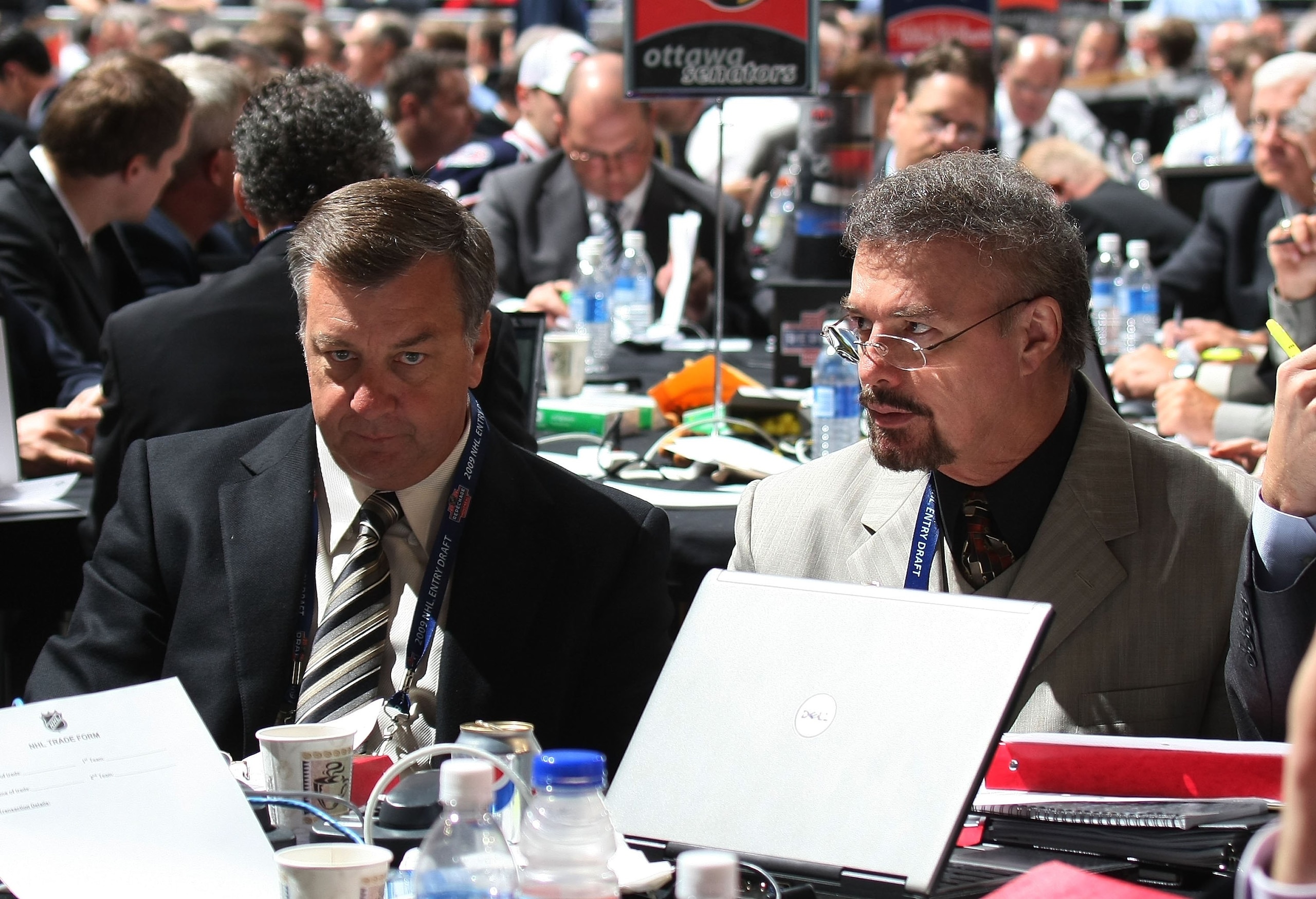 MONTREAL, QC - JUNE 27: Don Waddell and Rick Dudley of the Atlanta Thrashers photographed during the 2009 NHL Entry Draft at the Bell Centre on June 27, 2009 in Montreal, Quebec, Canada.  (Photo by Bruce Bennett/Getty Images)