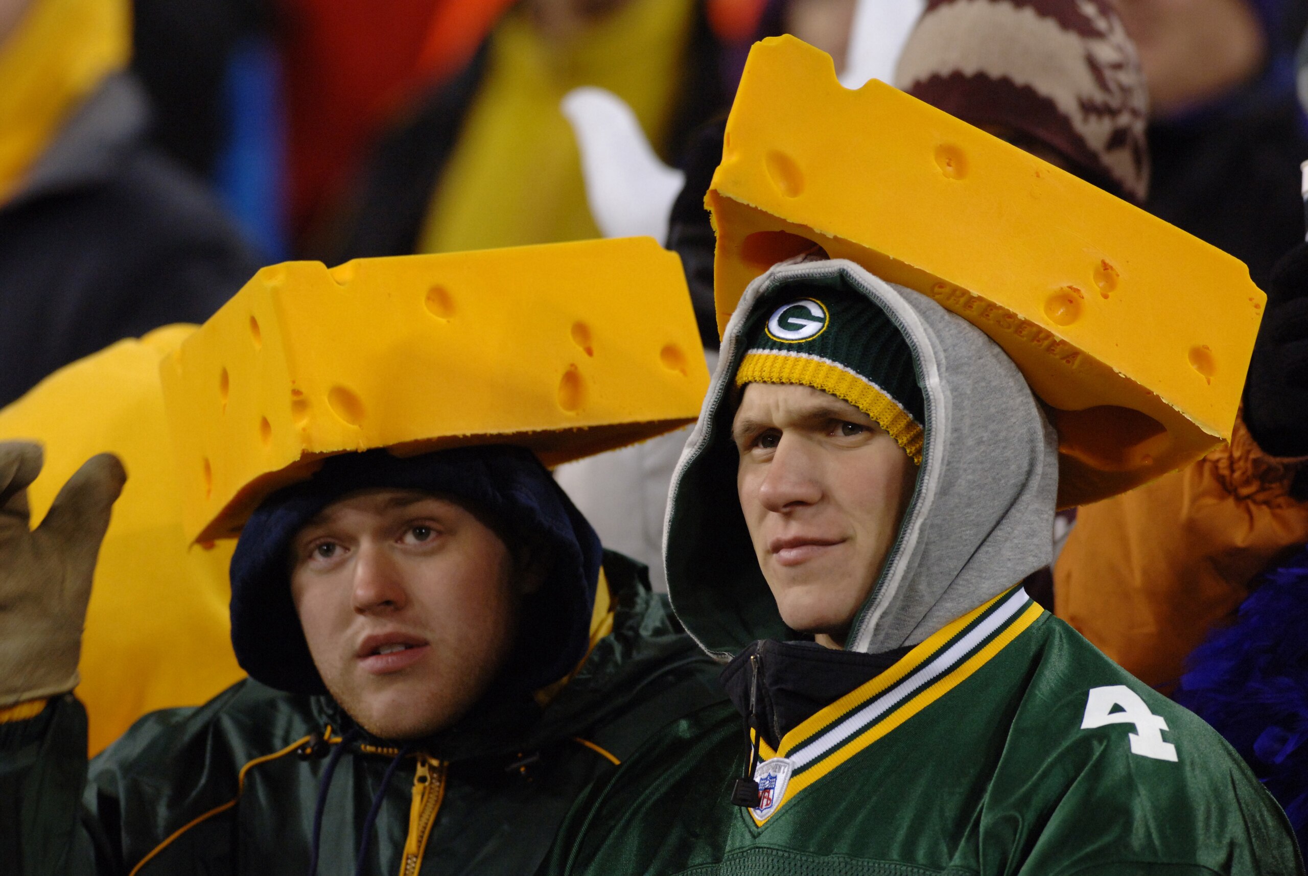 Green Bay Packers cheeseheads watch play against the Minnesota Vikings at Lambeau Field November 21, 2005 in Green Bay. (Photo by Al Messerschmidt/Getty Images) Green Bay Packers cheeseheads watch play against the Minnesota Vikings at Lambeau Field November 21, 2005 in Green Bay. (Photo by Al Messerschmidt/Getty Images)