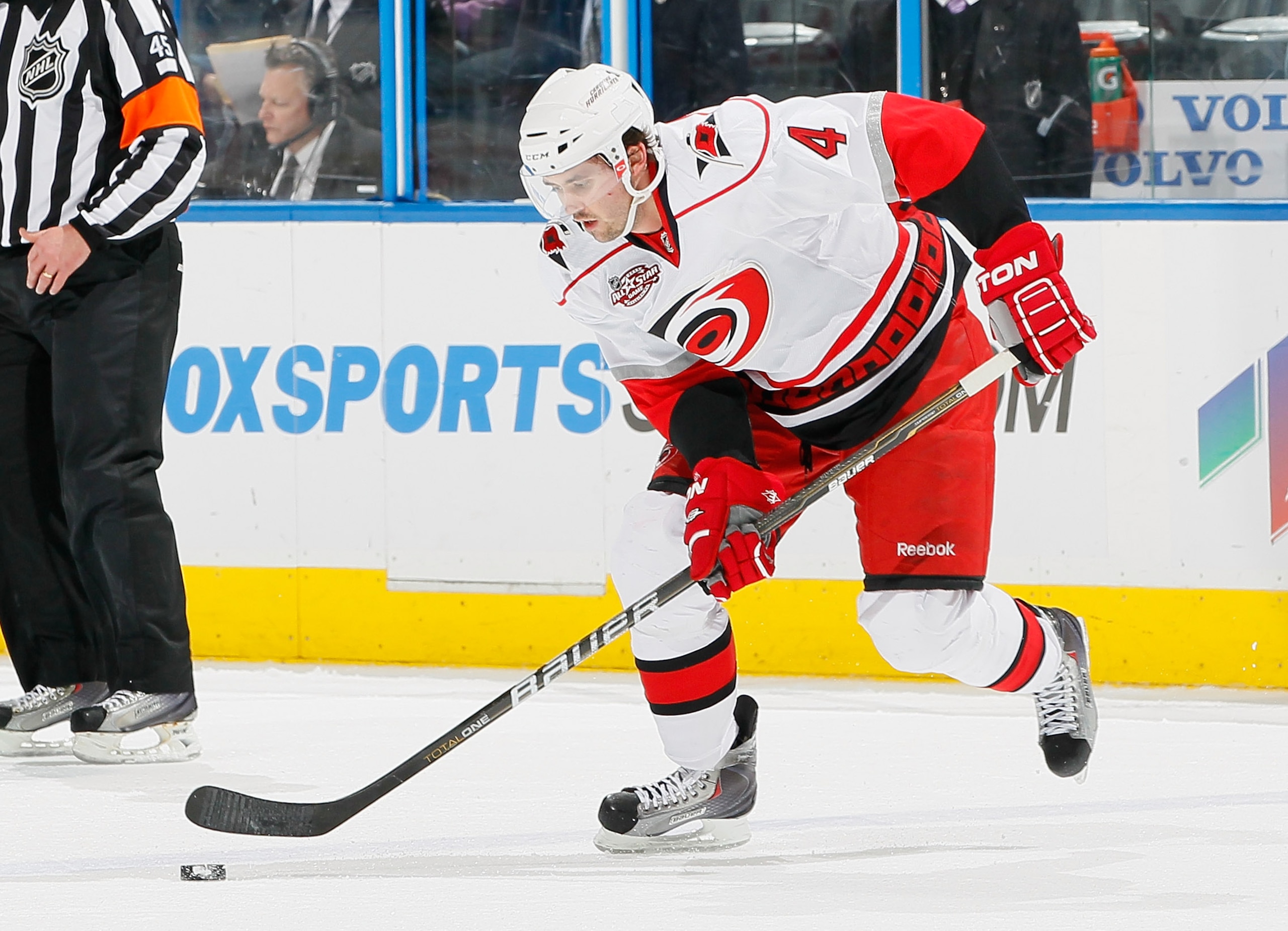 ATLANTA, GA - DECEMBER 16:  Jamie McBain #4 of the Carolina Hurricanes against the Atlanta Thrashers at Philips Arena on December 16, 2010 in Atlanta, Georgia.  (Photo by Kevin C. Cox/Getty Images)