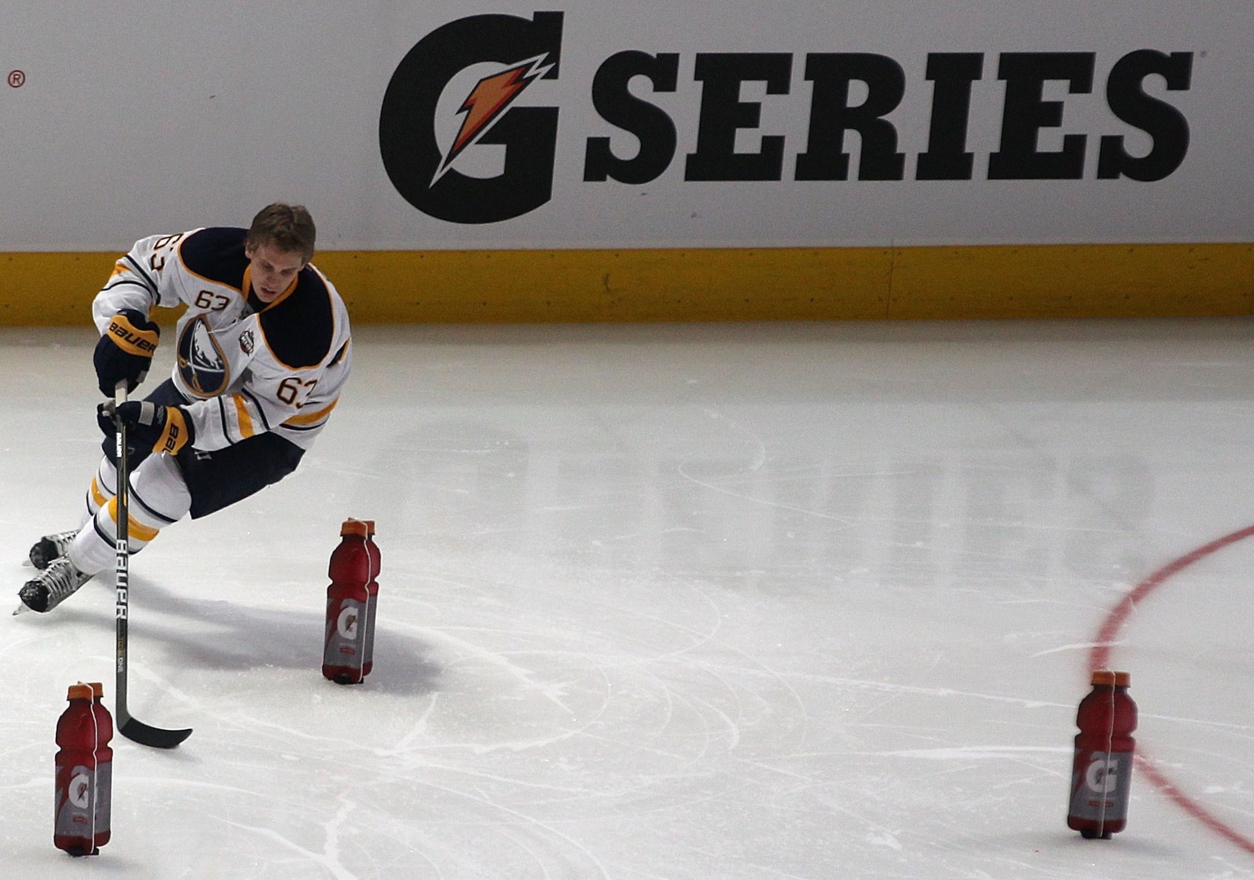 RALEIGH, NC - JANUARY 29:  Tyler Ennis #63 of the Buffalo Sabres competes in the G Series NHL Skills Challenge Relay during the Honda NHL SuperSkills competition part of 2011 NHL All-Star Weekend at the RBC Center on January 29, 2011 in Raleigh, North Car