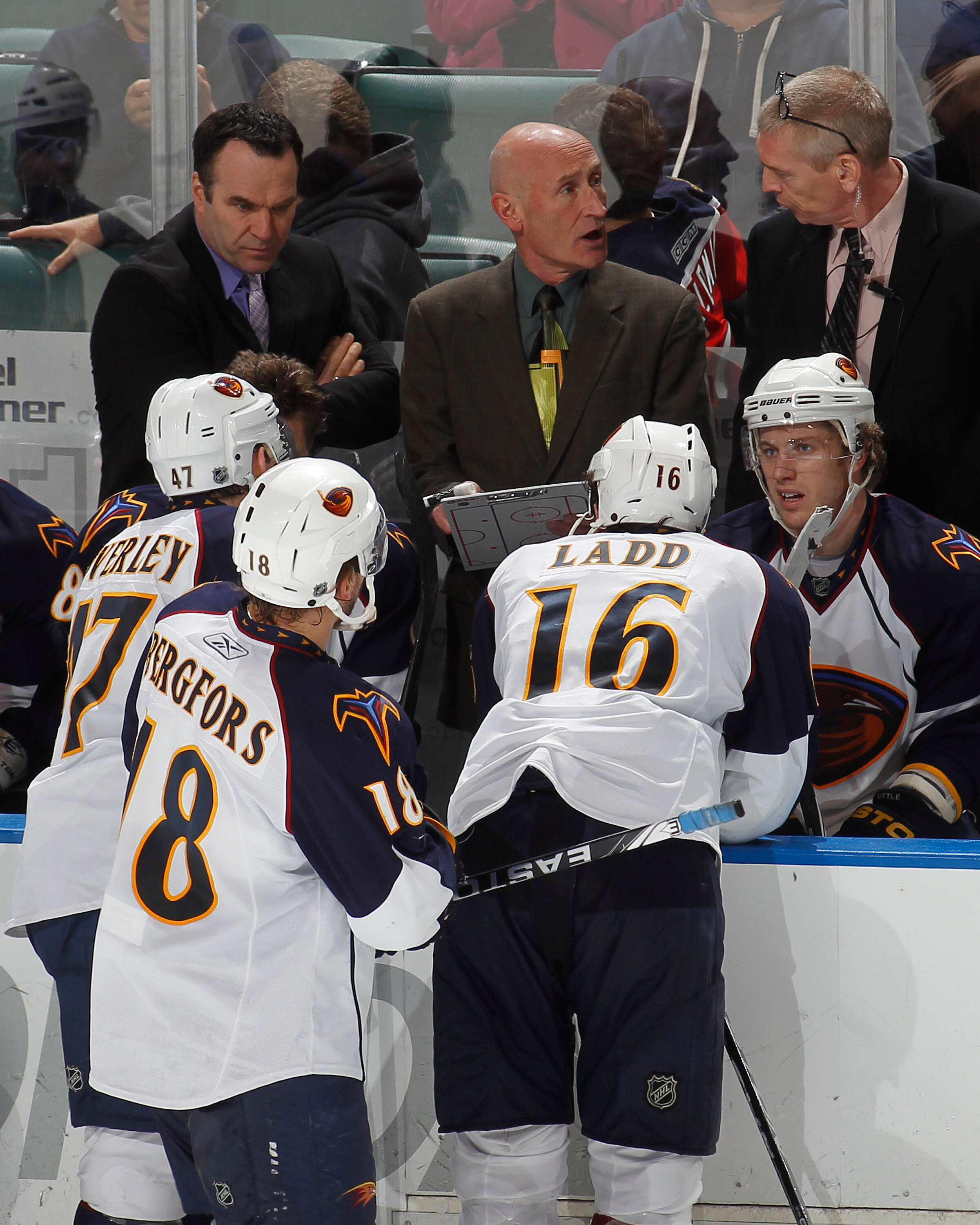 SUNRISE, FL - JANUARY 17: Head coach Craig Ramsay of the Atlanta Thrashers diagrams a play late in the third period against the Florida Panthers on January 17, 2011 at the BankAtlantic Center in Sunrise, Florida. The Thrashers defeated the Panthers 3-2 in