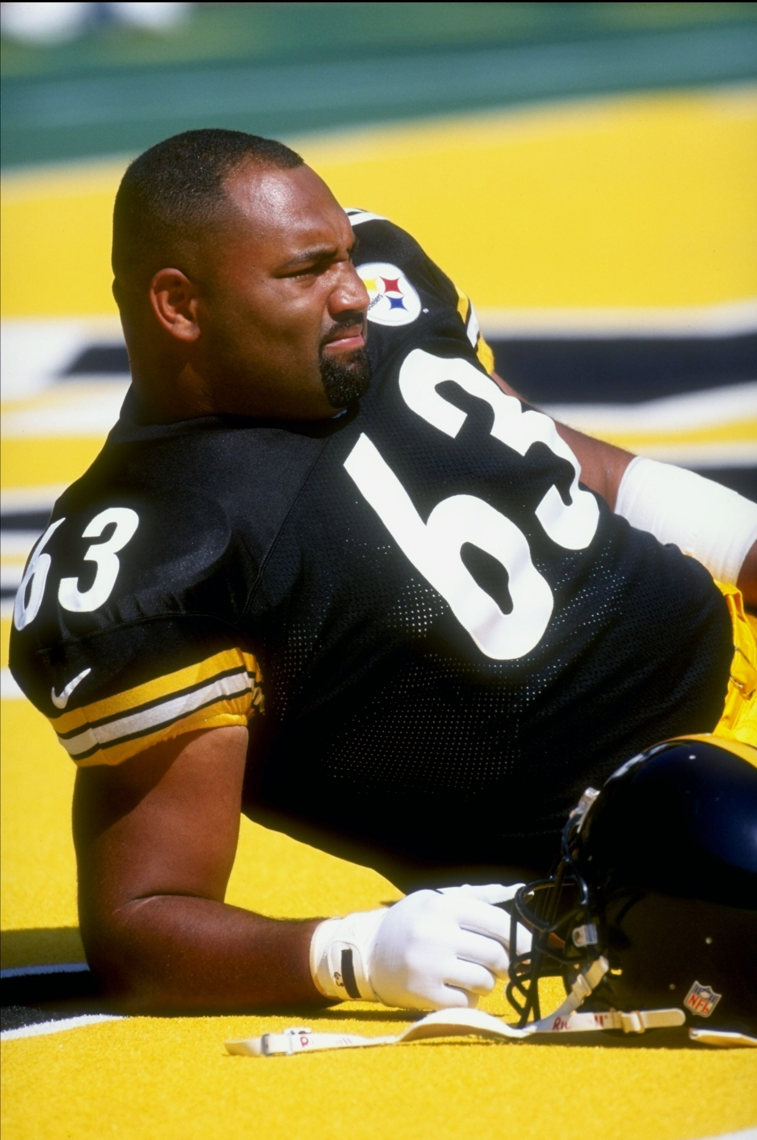 13 Sep 1998: Center Dermontti Dawson #63 of the Pittsburgh Steelers looks on during the game against the Chicago Bears at the Three Rivers Stadium in Pittsburgh, Pennsylvania. The Steelers defeated the Bears 12-7. Mandatory Credit: Rick Stewart /Allspor 13 Sep 1998: Center Dermontti Dawson #63 of the Pittsburgh Steelers looks on during the game against the Chicago Bears at the Three Rivers Stadium in Pittsburgh, Pennsylvania. The Steelers defeated the Bears 12-7. Mandatory Credit: Rick Stewart /Allspor