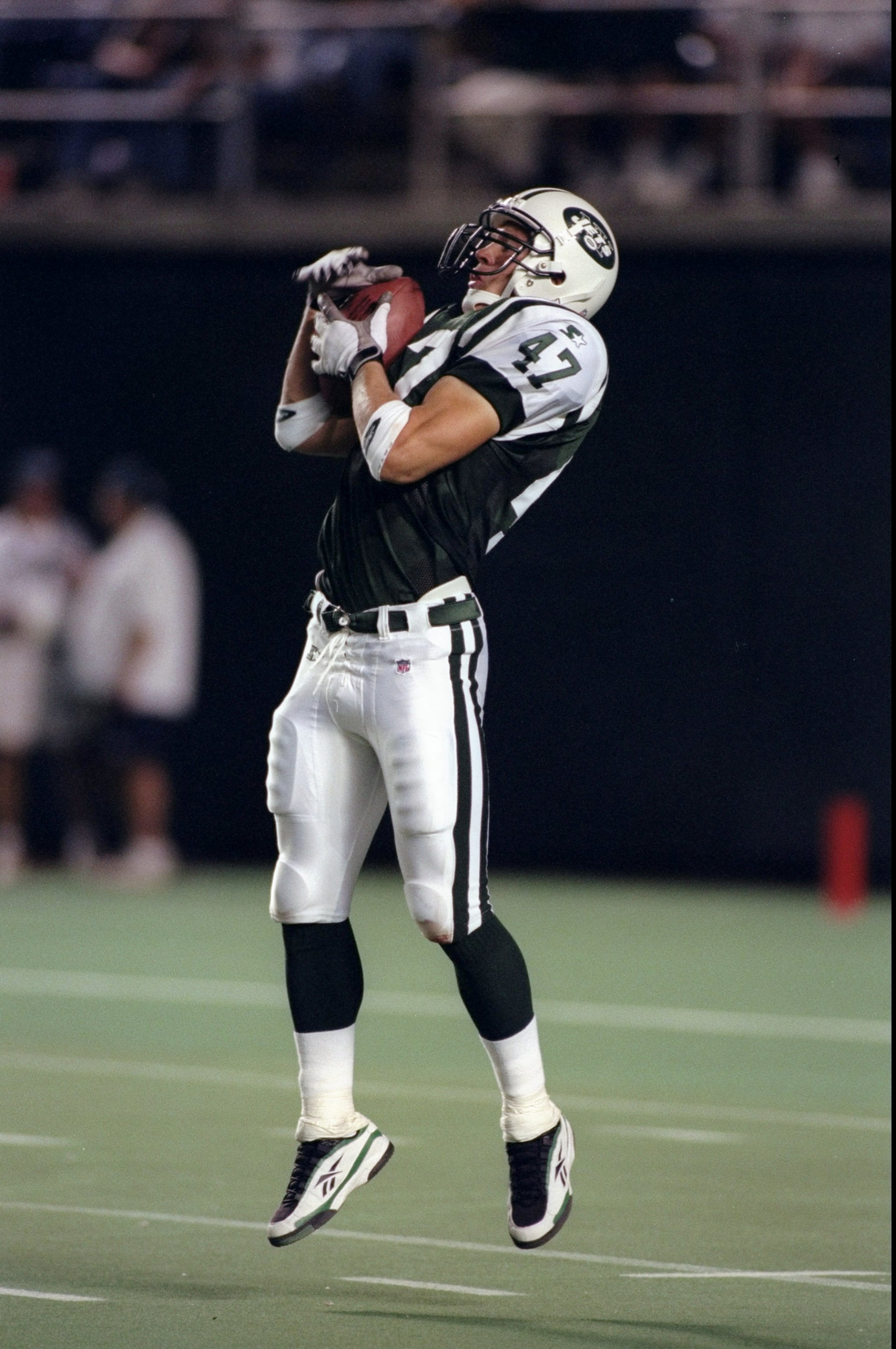 6 Aug 1998:  Defensive back Scott Frost #47 of the New York Jets in action during a pre-season game against the Philadelphia Eagles at the Veterans Stadium in Philadelphia, Pennsylvania. The Jets defeated the Eagles 29-15. Mandatory Credit: Al Bello  /All