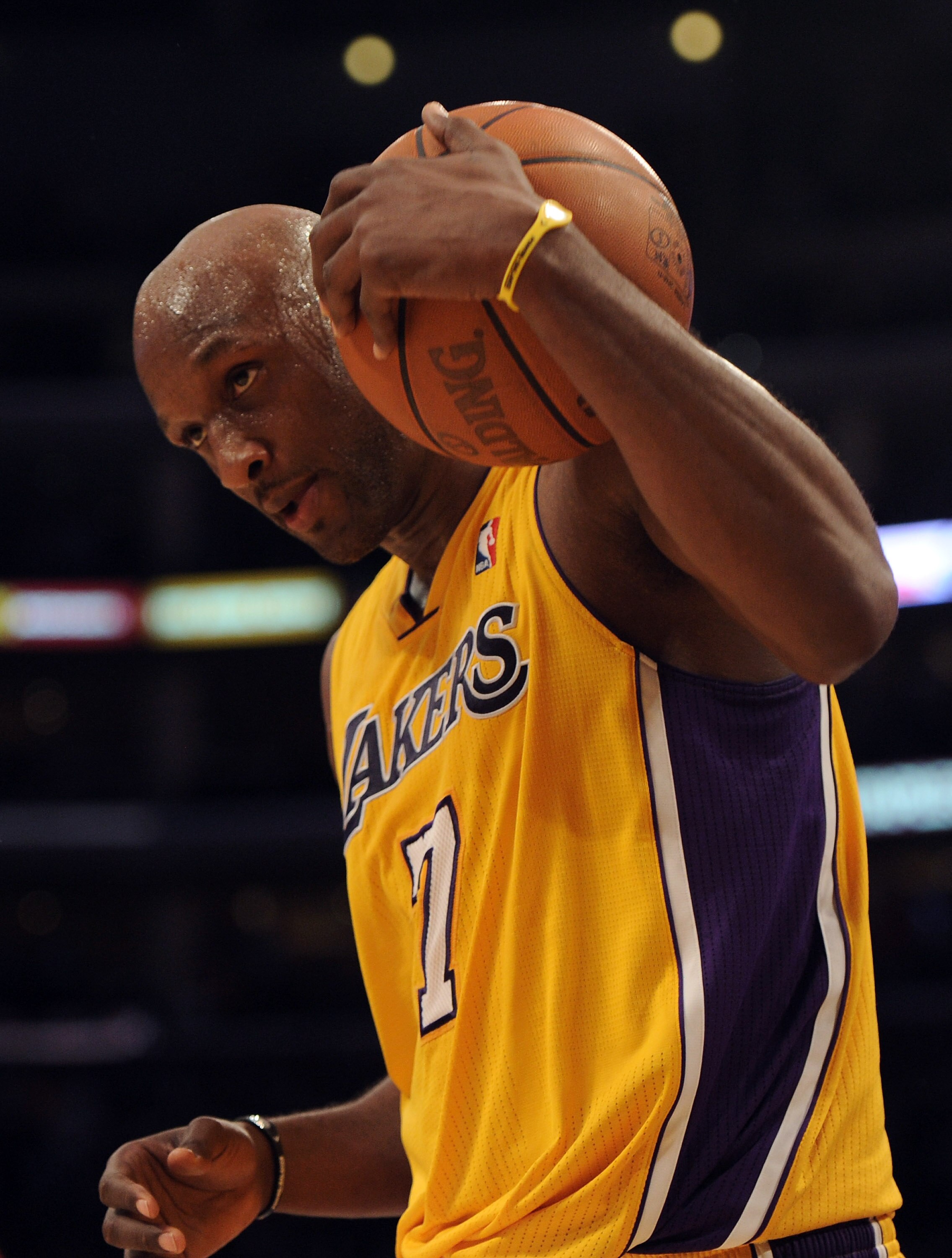 LOS ANGELES, CA - FEBRUARY 03:  Lamar Odum #7 of the Los Angeles Lakers reacts after a tip in by Antonio McDyess #34 of the San Antonio Spurs with less than a second on the clock for a 89-88 Spur win at Staples Center on February 3, 2011 in Los Angeles, C