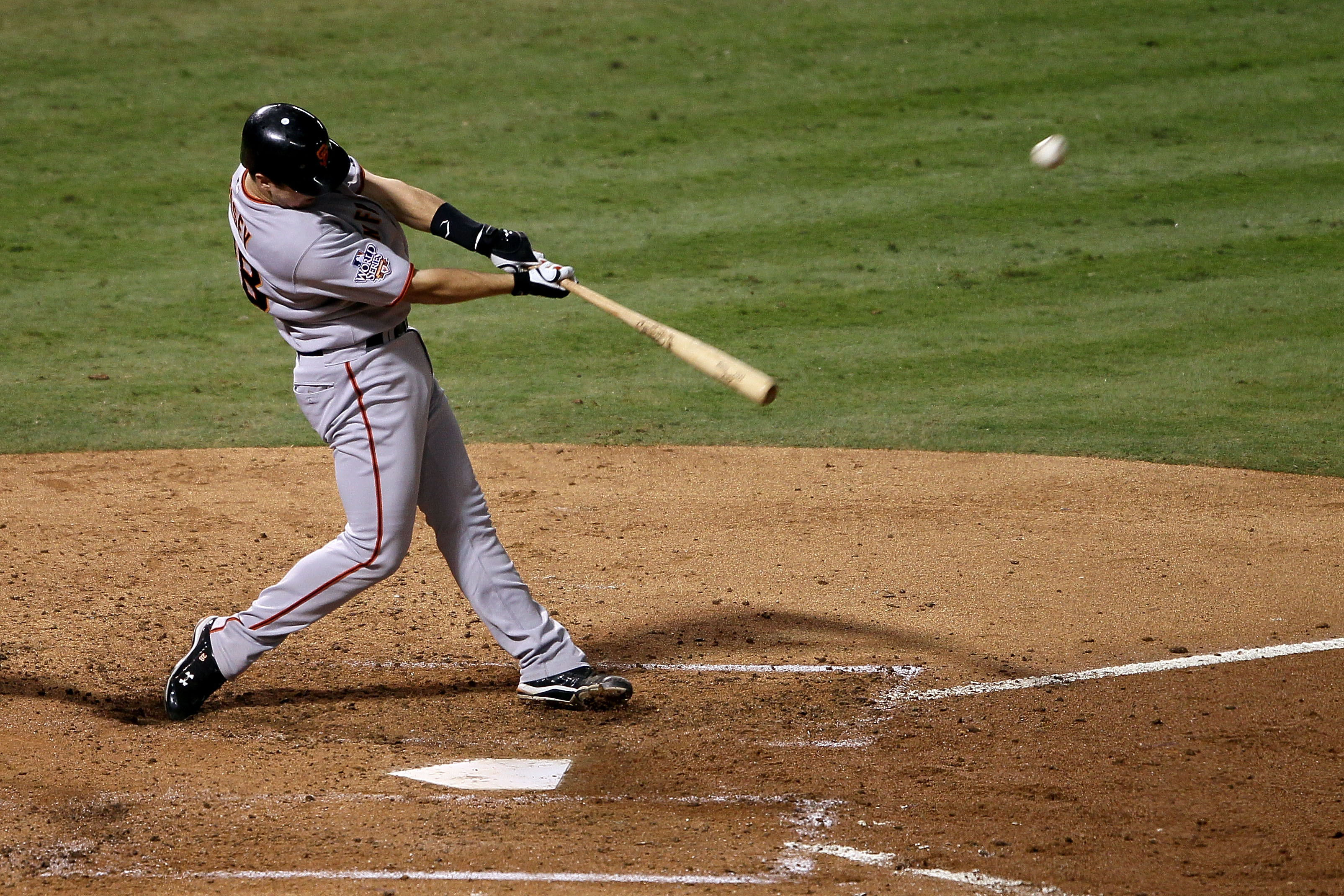 ARLINGTON, TX - NOVEMBER 01:  Buster Posey #28 of the San Francisco Giants bats against the Texas Rangers in Game Five of the 2010 MLB World Series at Rangers Ballpark in Arlington on November 1, 2010 in Arlington, Texas.  (Photo by Elsa/Getty Images)