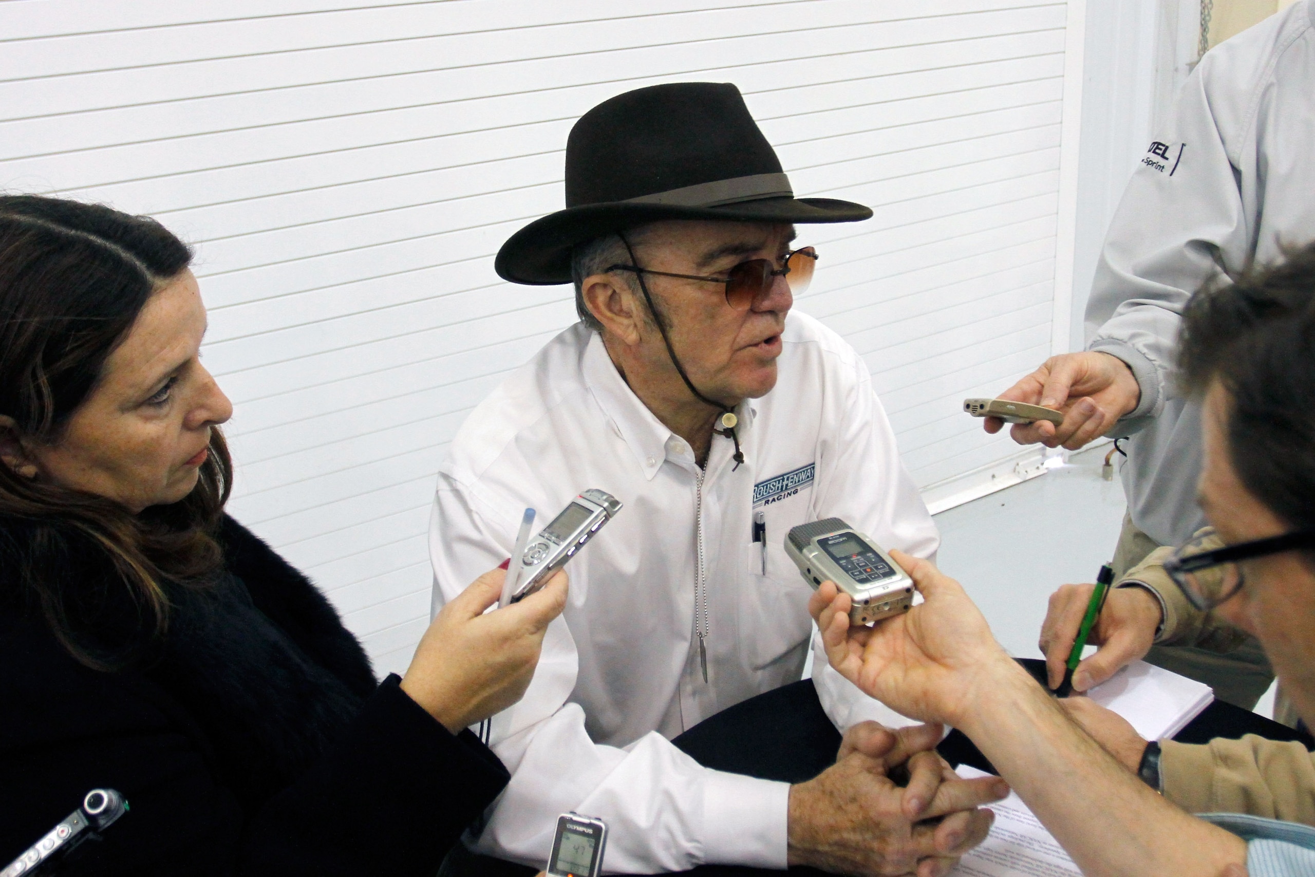 CONCORD, NC - JANUARY 27:  Team owner Jack Roush speaks to the media during the NASCAR Sprint Media Tour hosted by Charlotte Motor Speedway, held at the Roush-Fenway hanger of Concord Regional Airport, on January 27, 2011 in Concord, North Carolina.  (Pho