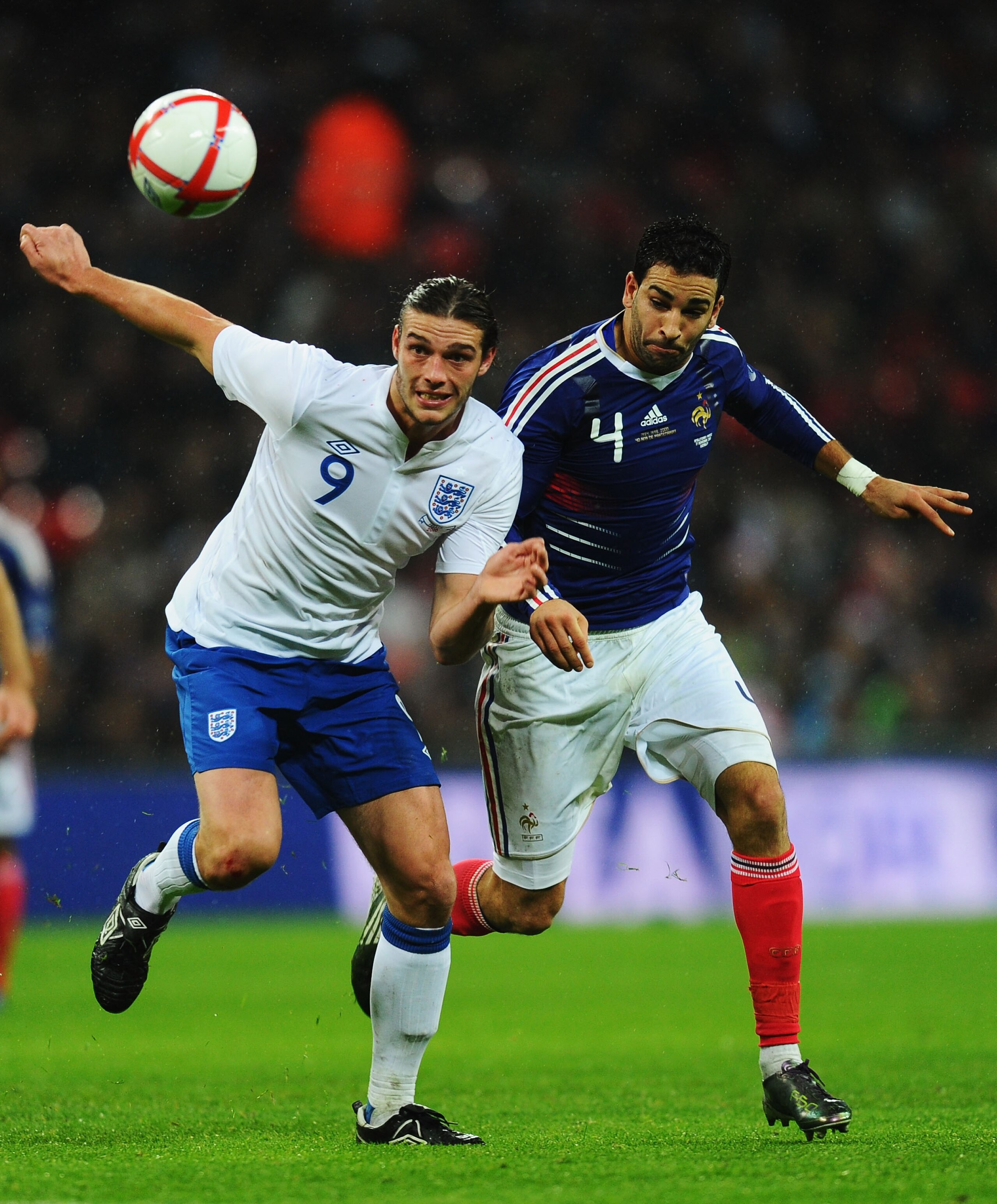 LONDON, ENGLAND - NOVEMBER 17: Adil Rami of France battles with of Andy Carroll of England during the international friendly match between England and France at Wembley Stadium on November 17, 2010 in London, England. (Photo by Mike Hewitt/Getty Images) LONDON, ENGLAND - NOVEMBER 17: Adil Rami of France battles with of Andy Carroll of England during the international friendly match between England and France at Wembley Stadium on November 17, 2010 in London, England. (Photo by Mike Hewitt/Getty Images)