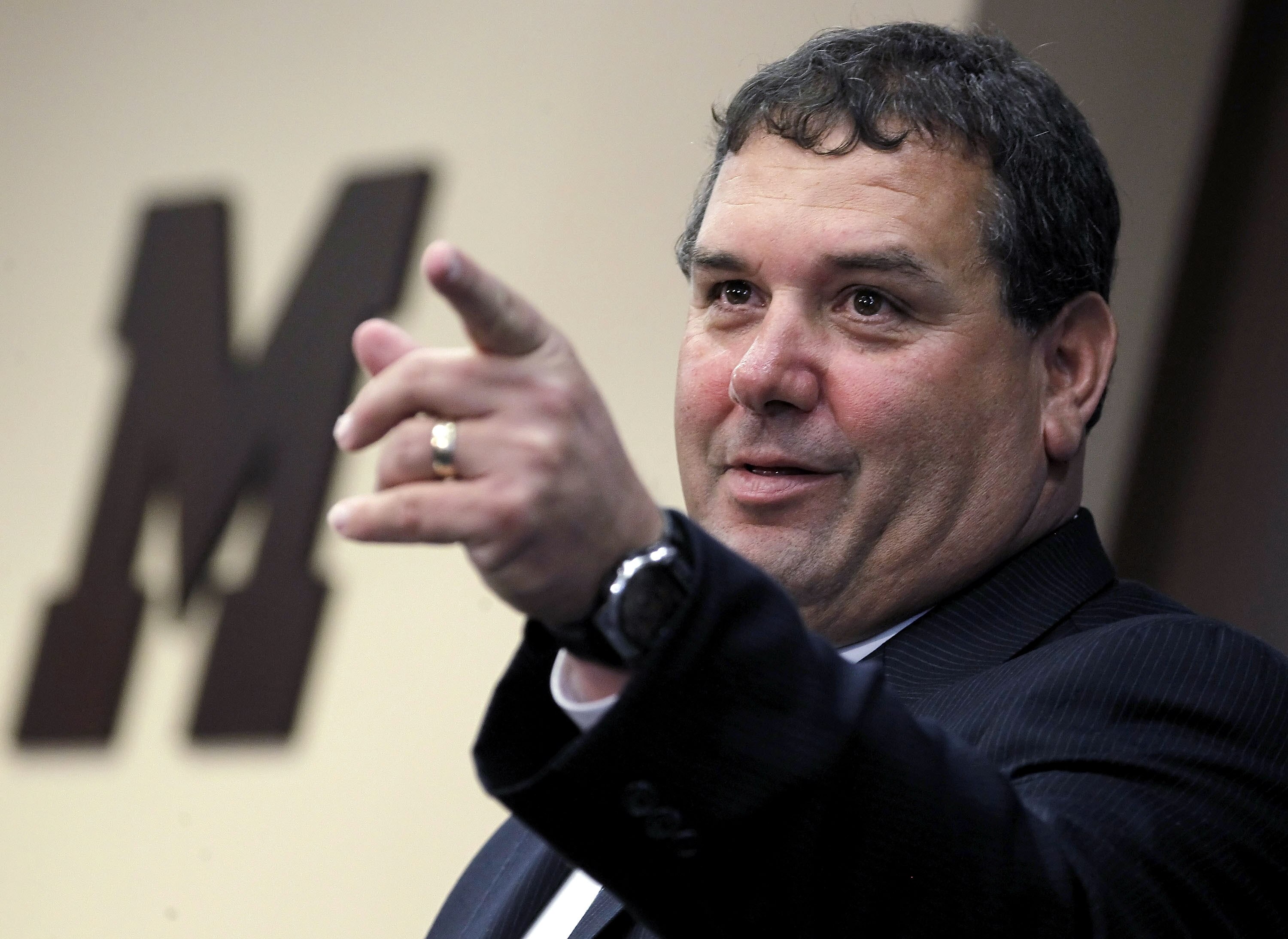ANN ARBOR, MI - JANUARY 12:  New University of Michigan head football coach Brady Hoke speaks during his introductory press confrence at the Junge Family Champions Center on January 12, 2011 in Ann Arbor, Michigan.  (Photo by Gregory Shamus/Getty Images)