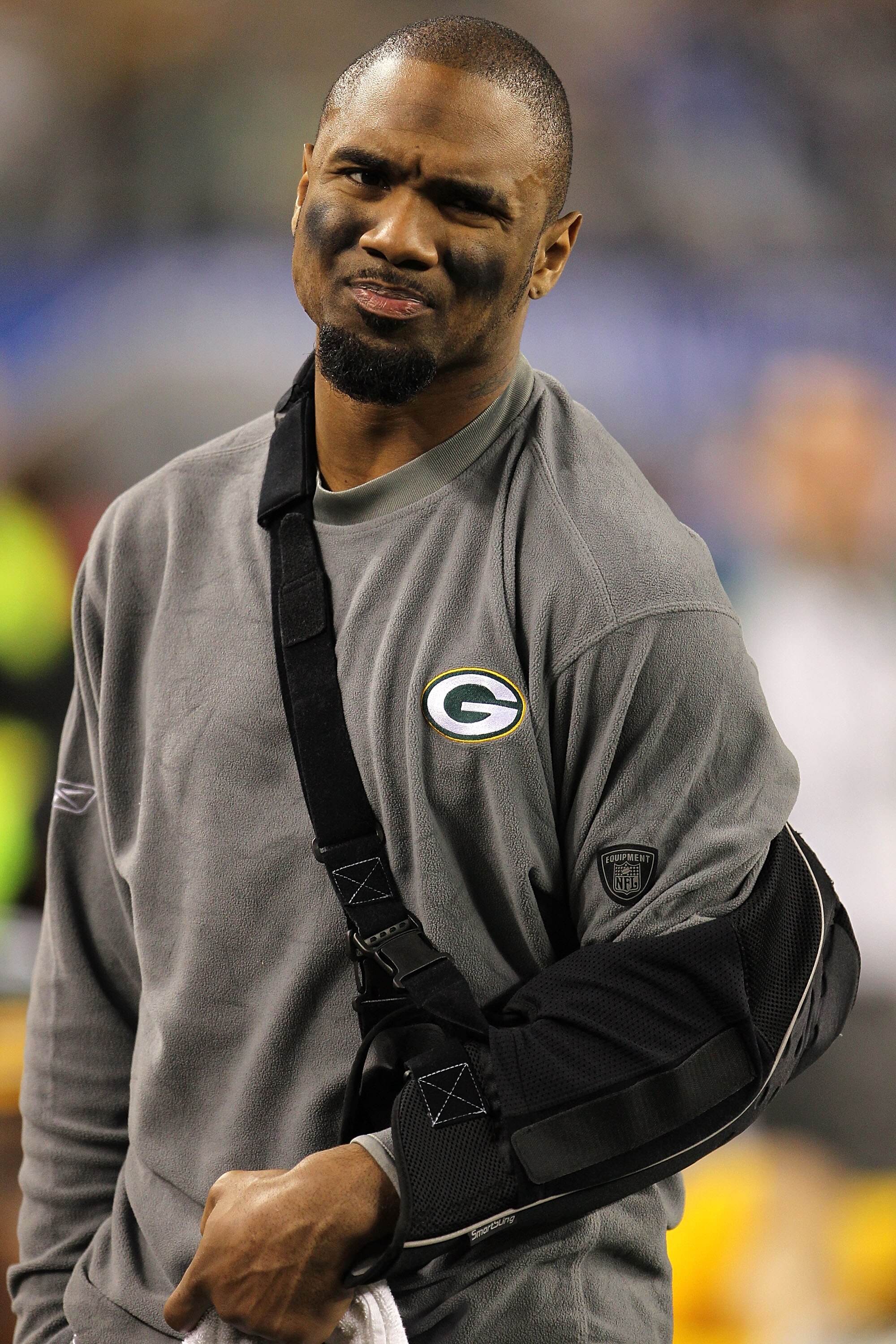 ARLINGTON, TX - FEBRUARY 06: Charles Woodson #21 of the Green Bay Packers looks on after leaving with an injury against the Pittsburgh Steelers during Super Bowl XLV at Cowboys Stadium on February 6, 2011 in Arlington, Texas.  (Photo by Jamie Squire/Getty